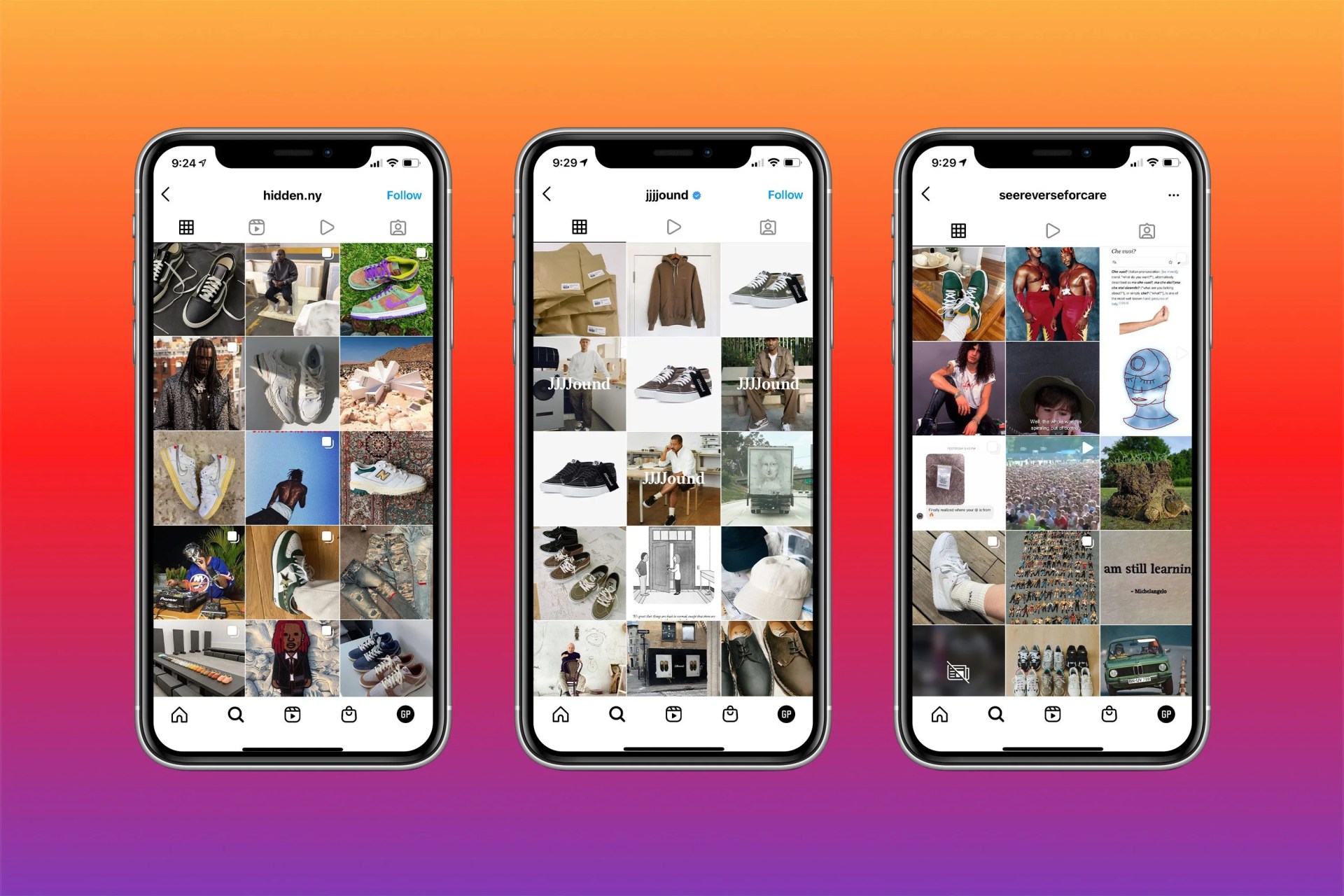 instagram hiddenny jjjound seereverseforcare pages