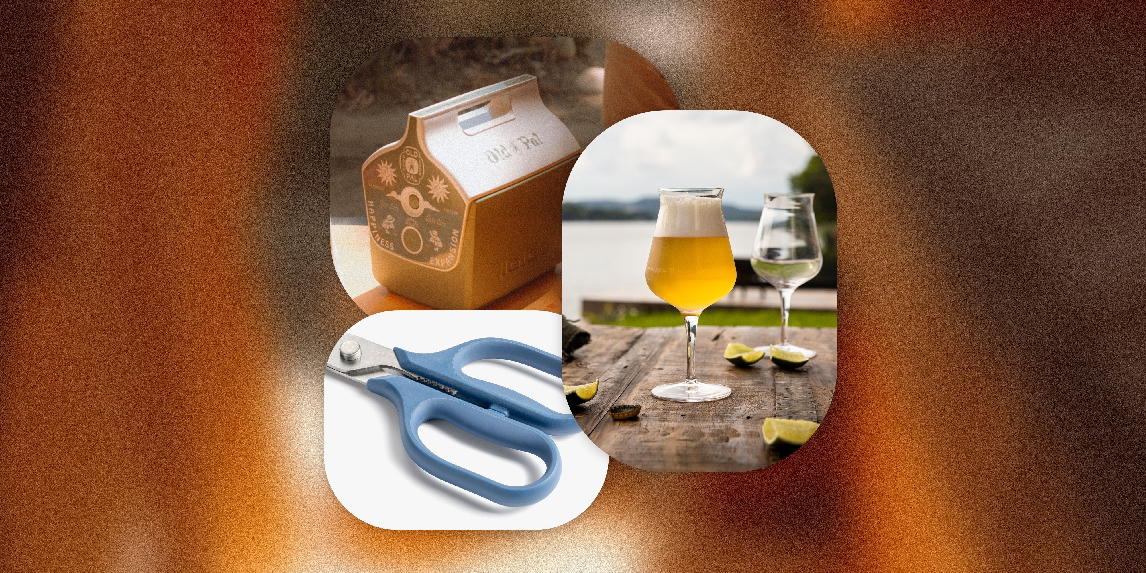 beer glass, cooler, and misen scissors