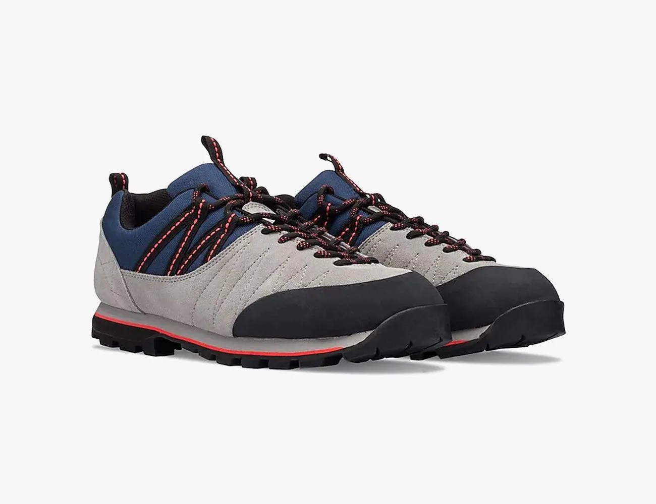 blue, gray, and black hiking shoes