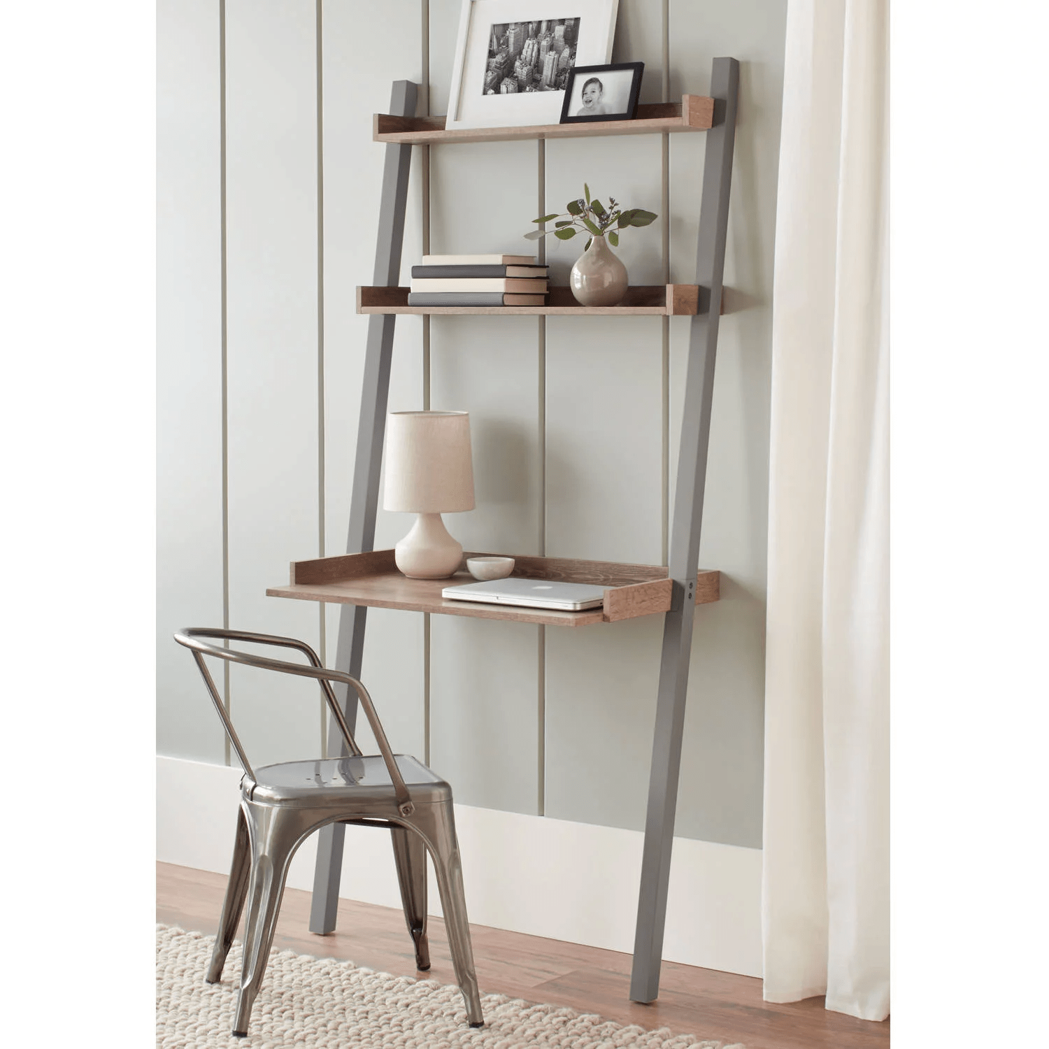 leaning desk with shelving