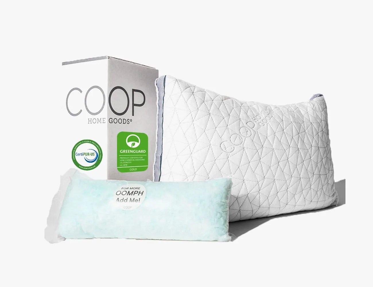 coop home goods eden bed pillow for sleeping  plush and luxurious crosscut memory foam pillow with lulltra washable cover from bamboo derived rayon  certipurusgreenguard gold certified  queen