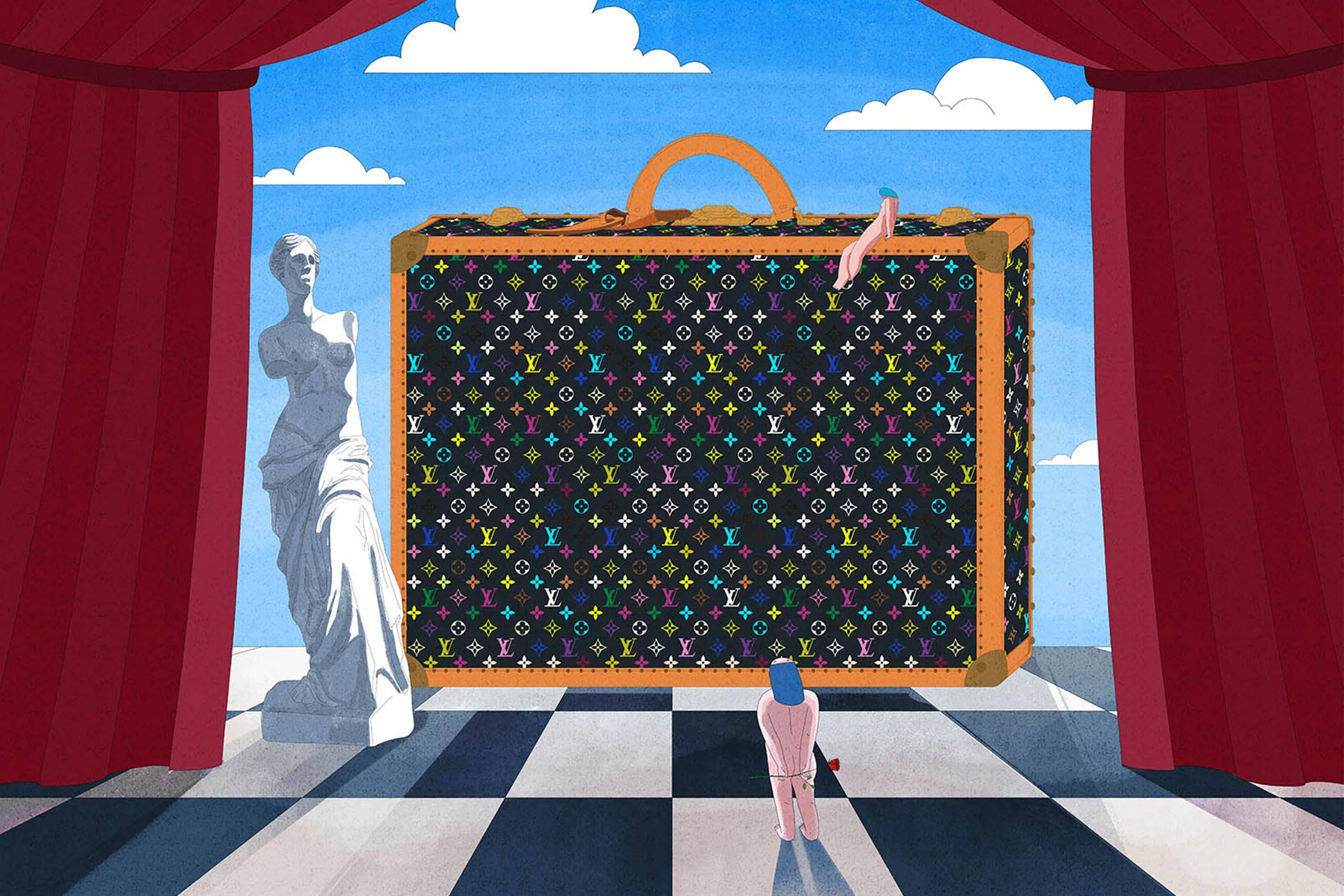 woman looking at brand name bag