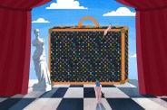 woman looking at brand name bag