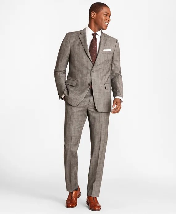 Regent Fit Saxxon&trade; Wool Grey Plaid 1818 Suit