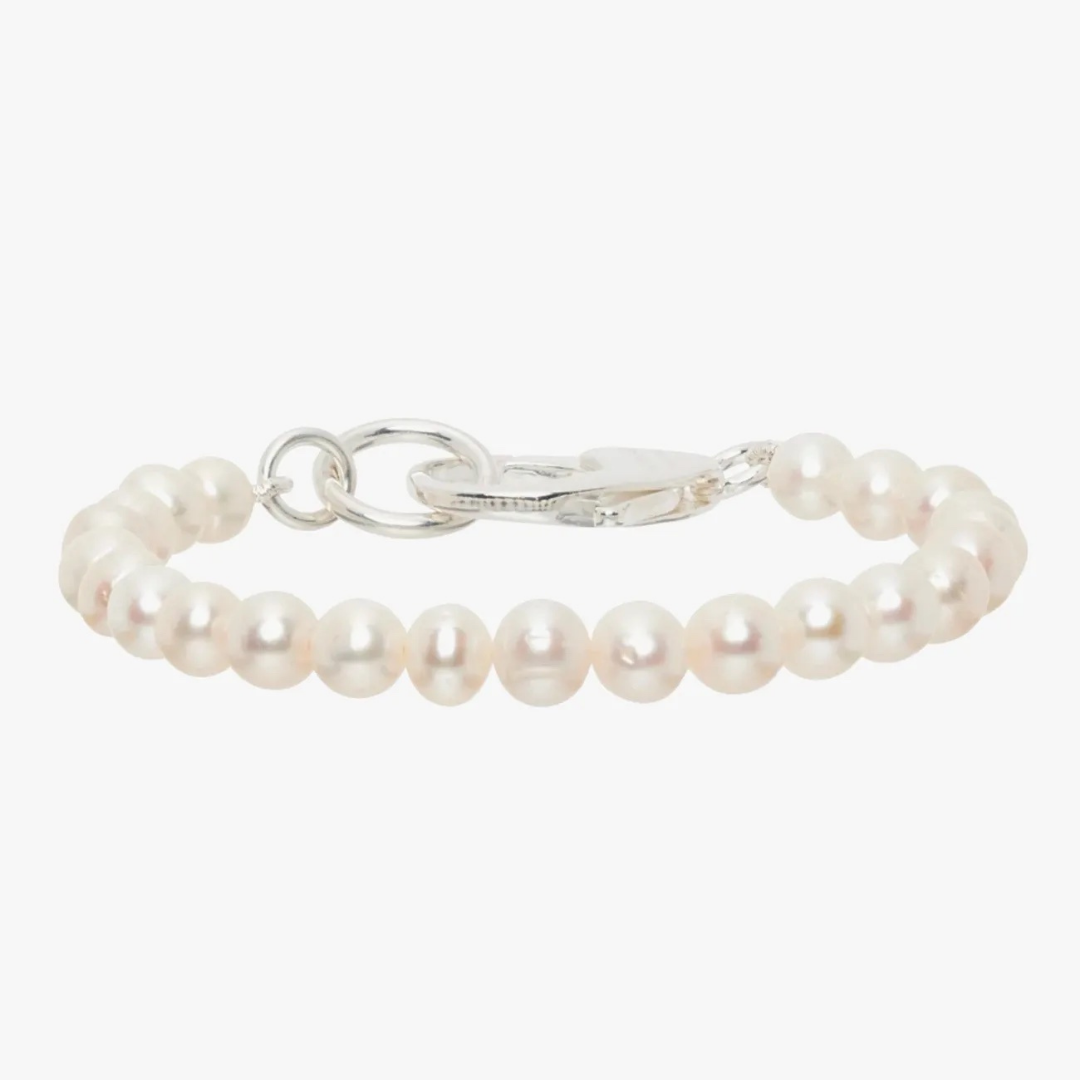 Mens pearl bracelet with silver clasp