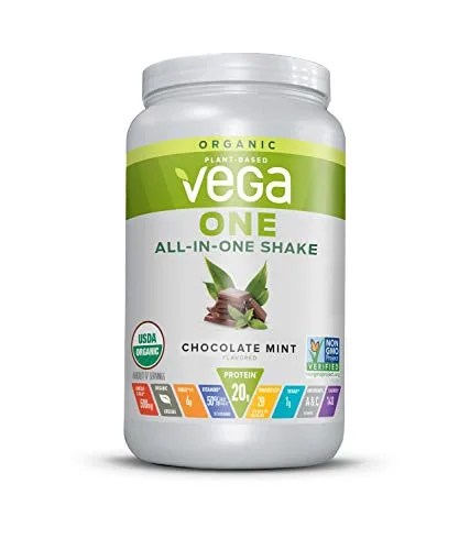 Vega One Organic, Chocolate Mint, Meal Replacement Protein Powder, Vegan, Plant Based, Superfood, Vitamins, Probiotics, Dairy Free, Gluten Free, Pea Protein for Women and Men, 1.6 Pounds (17 Servings)