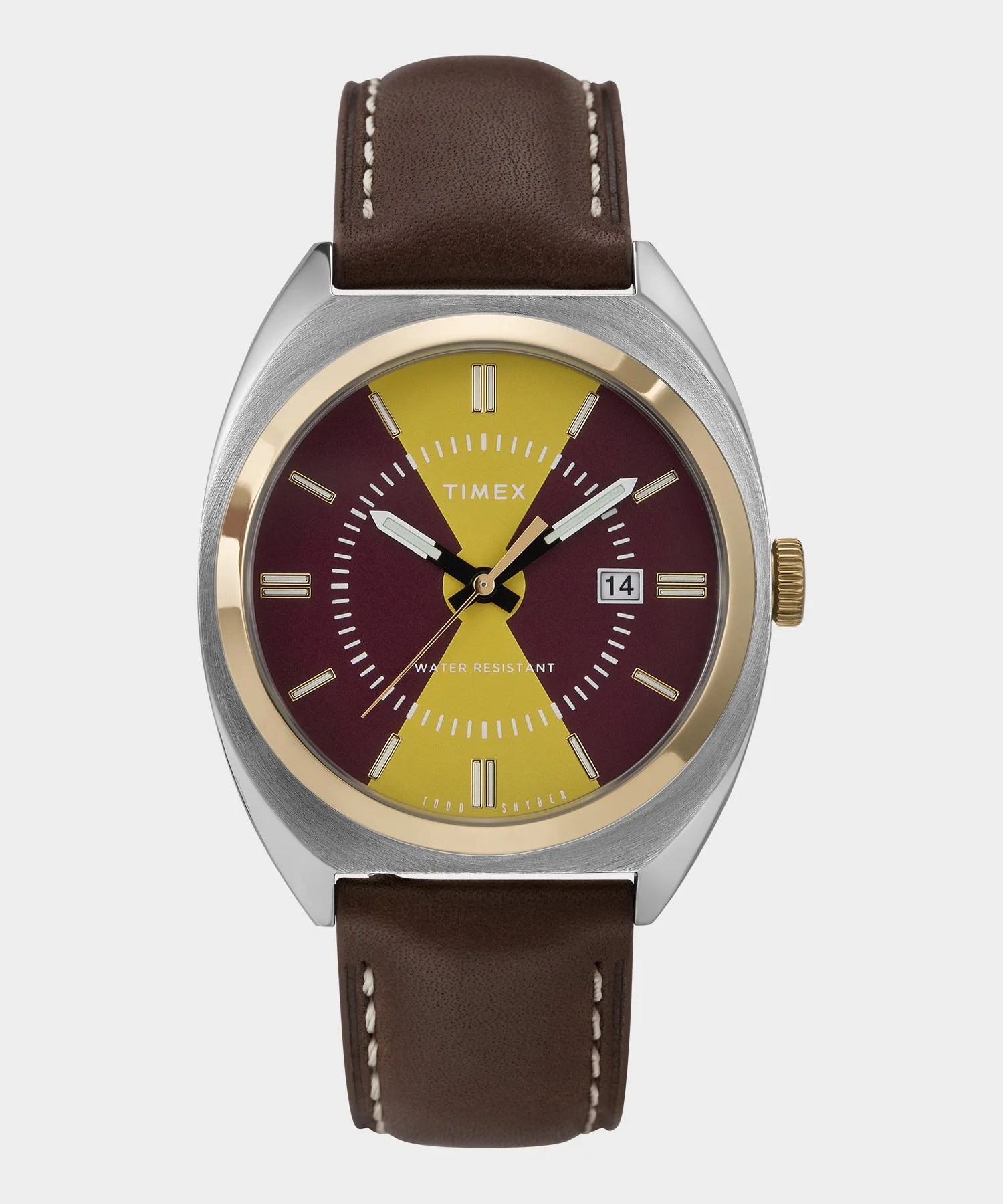 Timex + Todd Snyder Colorblock Milano Watch in Gold/Burgundy
