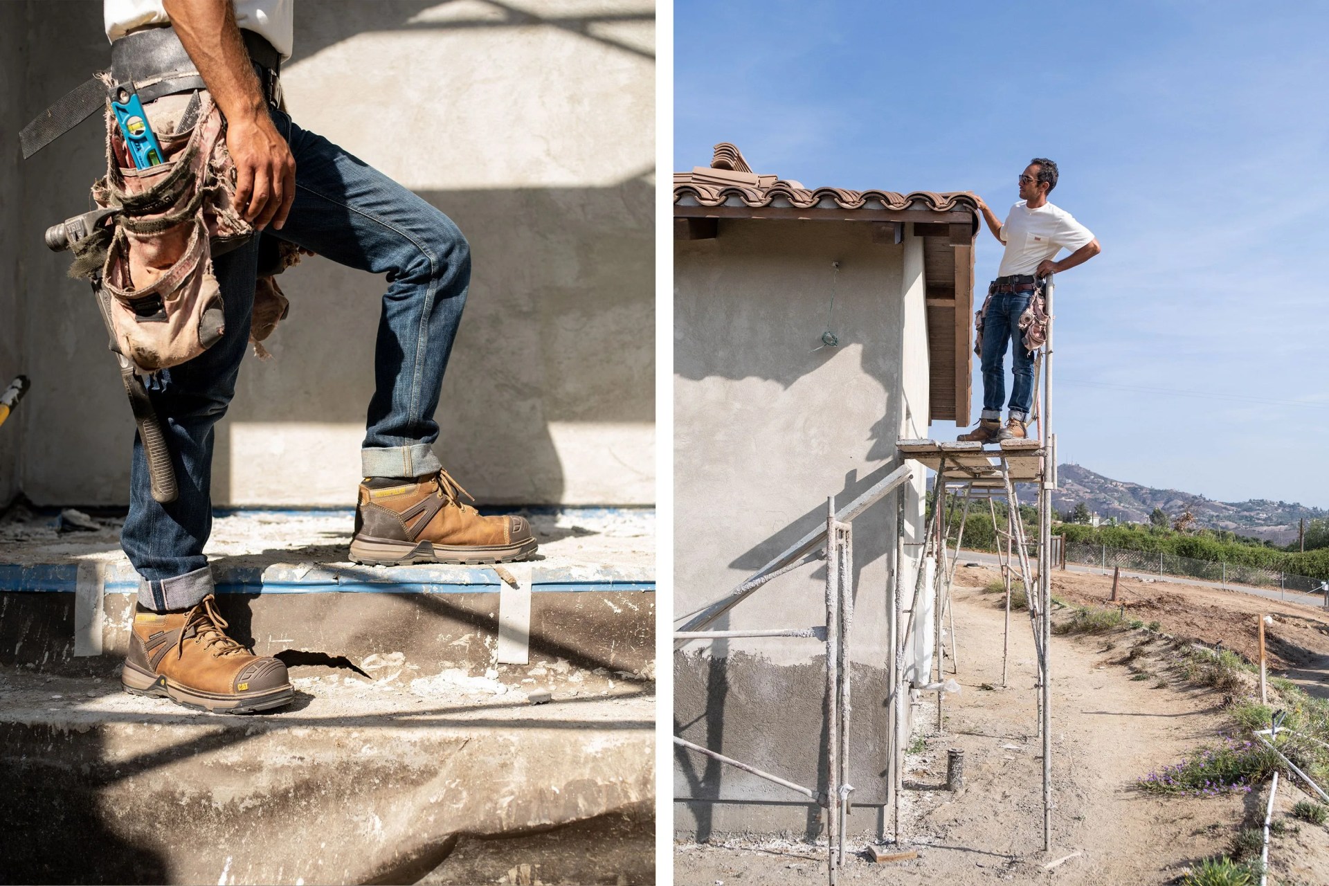 man working on house