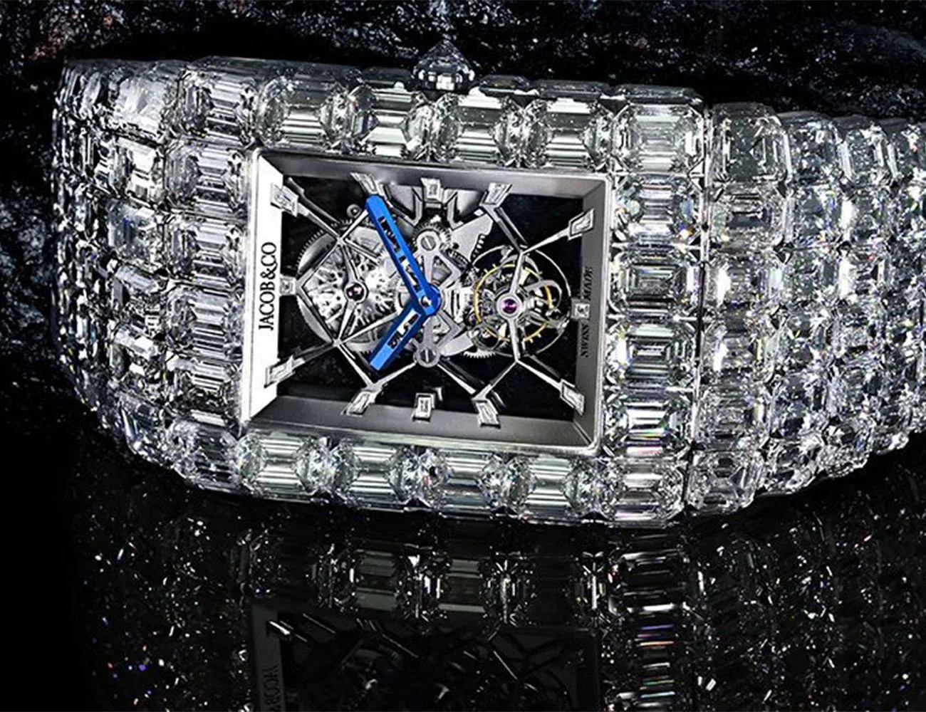 jacob and co billionaire watch features 313 emerald cut diamonds
