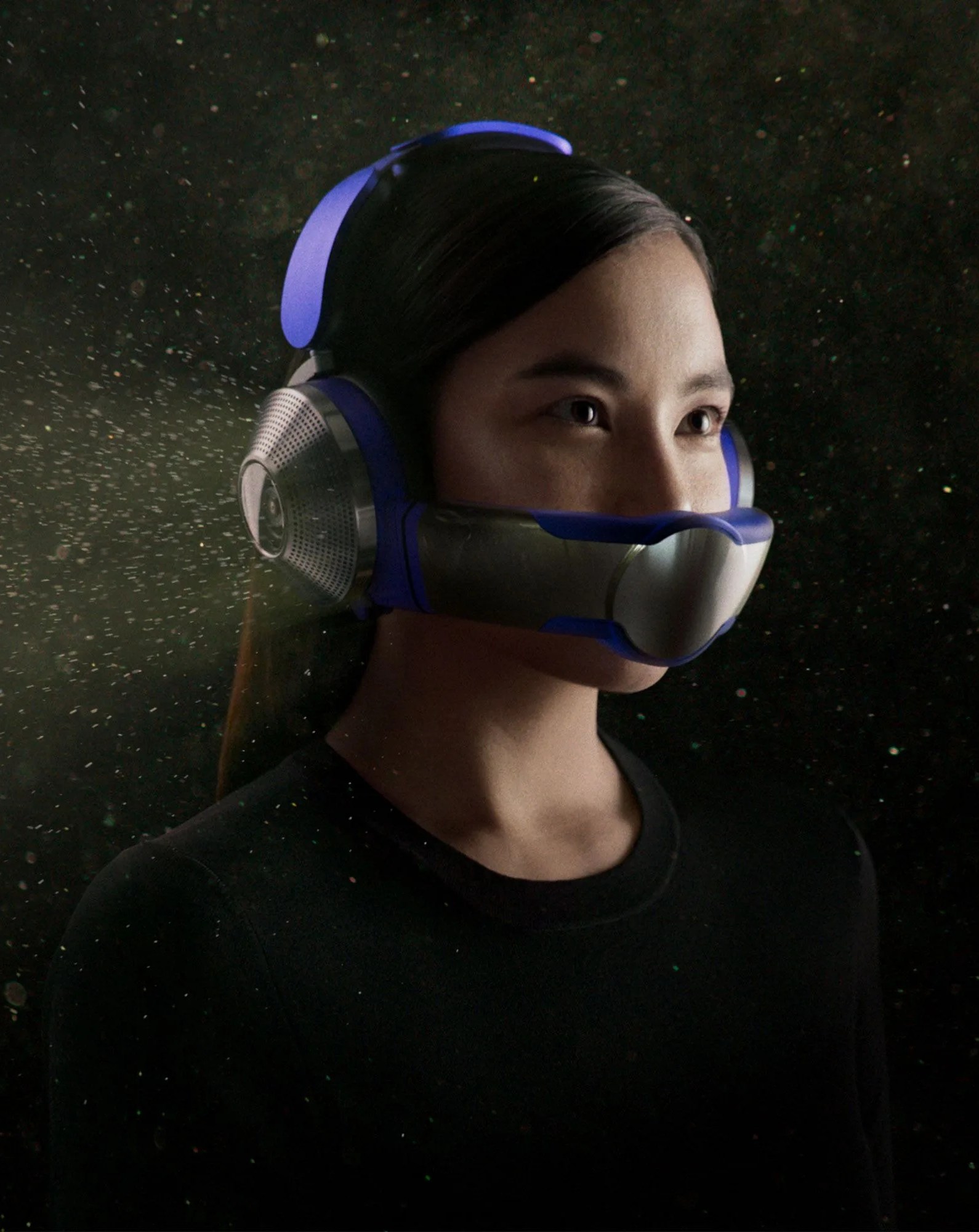 dyson air purifying headphones worn by woman