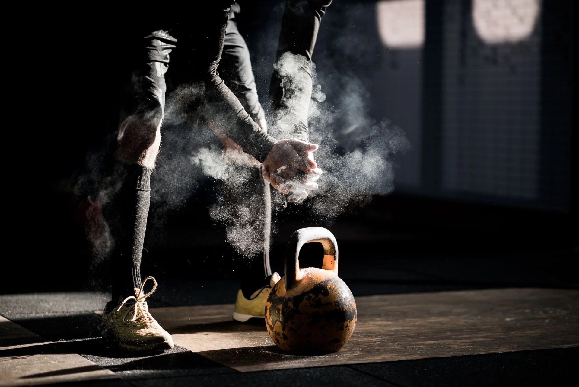 gym fitness workout man ready to exercise with kettle bell