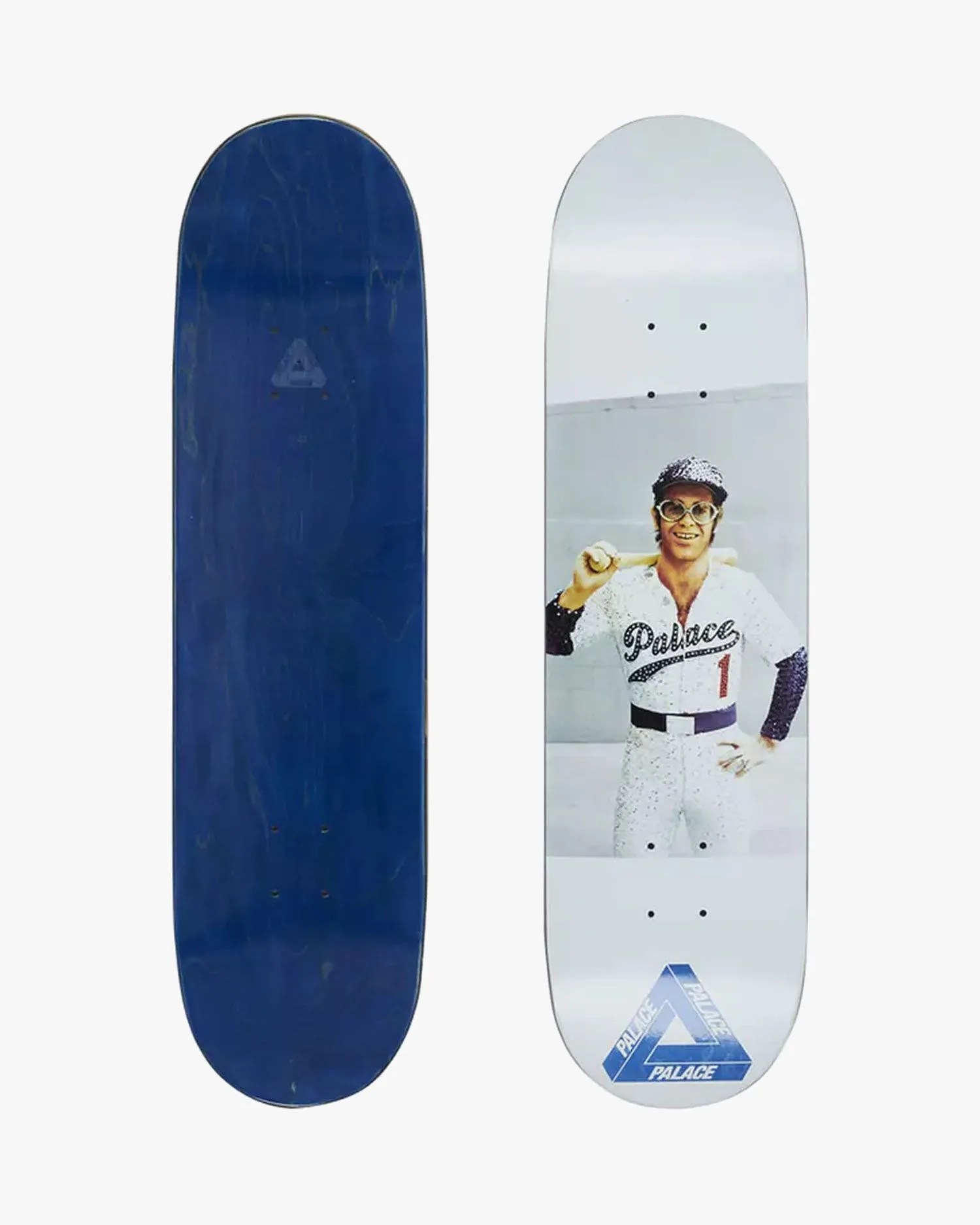 elton john wearing palace clothing printed on skateboard deck