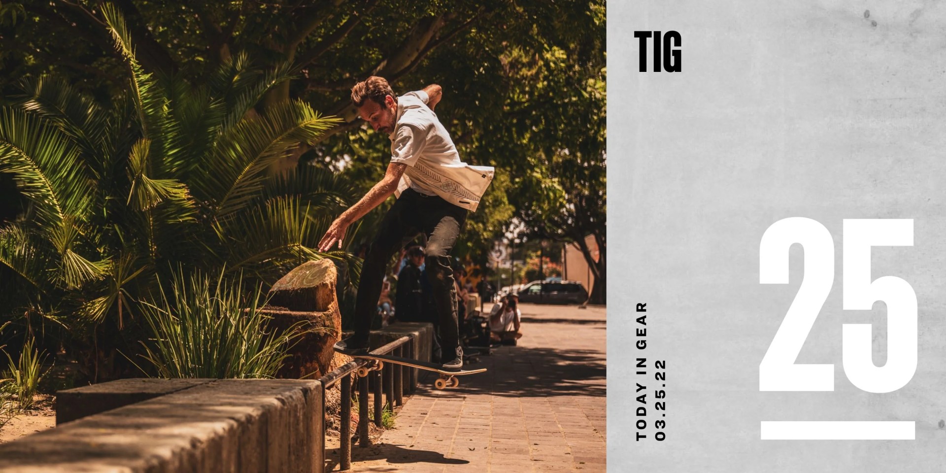 today in gear march 25 2022 man skateboarding wearing roark la boda gonzo button up shirt