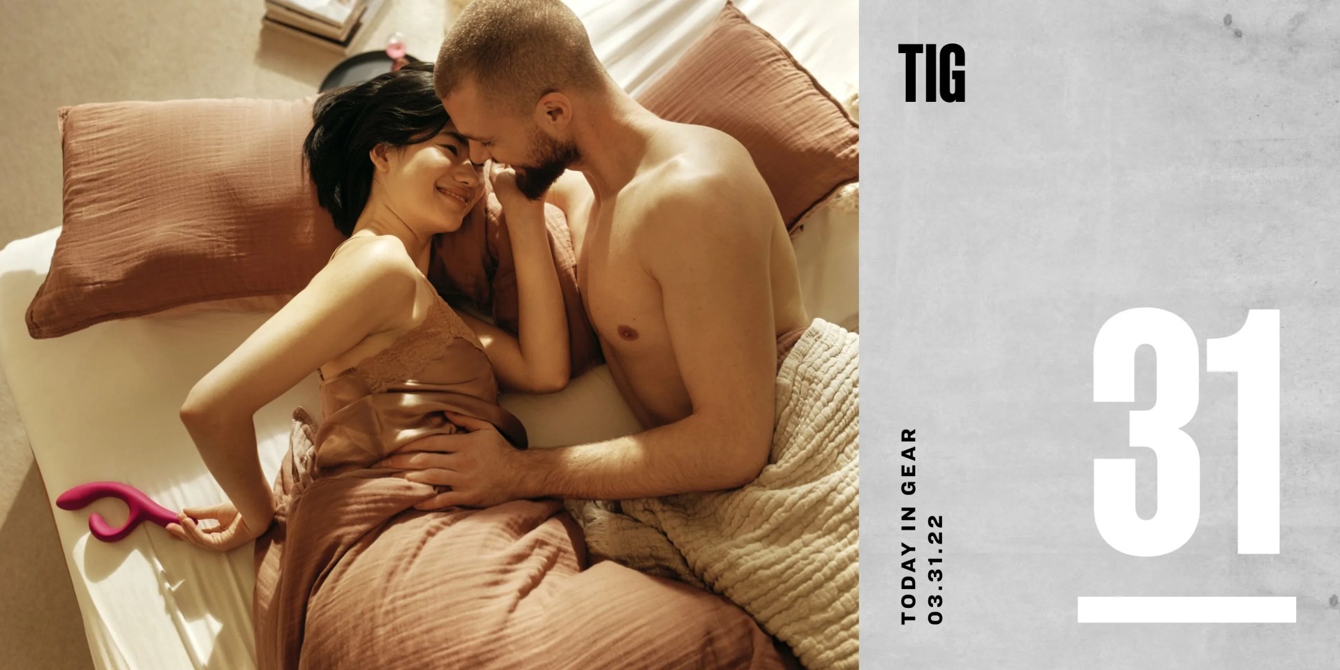 today in gear march 31 2022 lovehoney wevibe vibrator held by woman in bed with her man