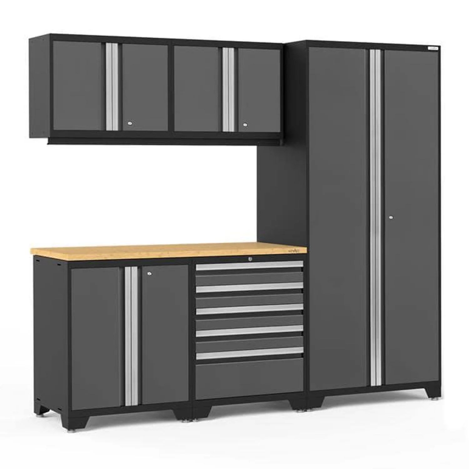 pro series 92 in w x 8525 in h x 24 in d 18 gauge welded steel garage cabinet set in gray 6 piece