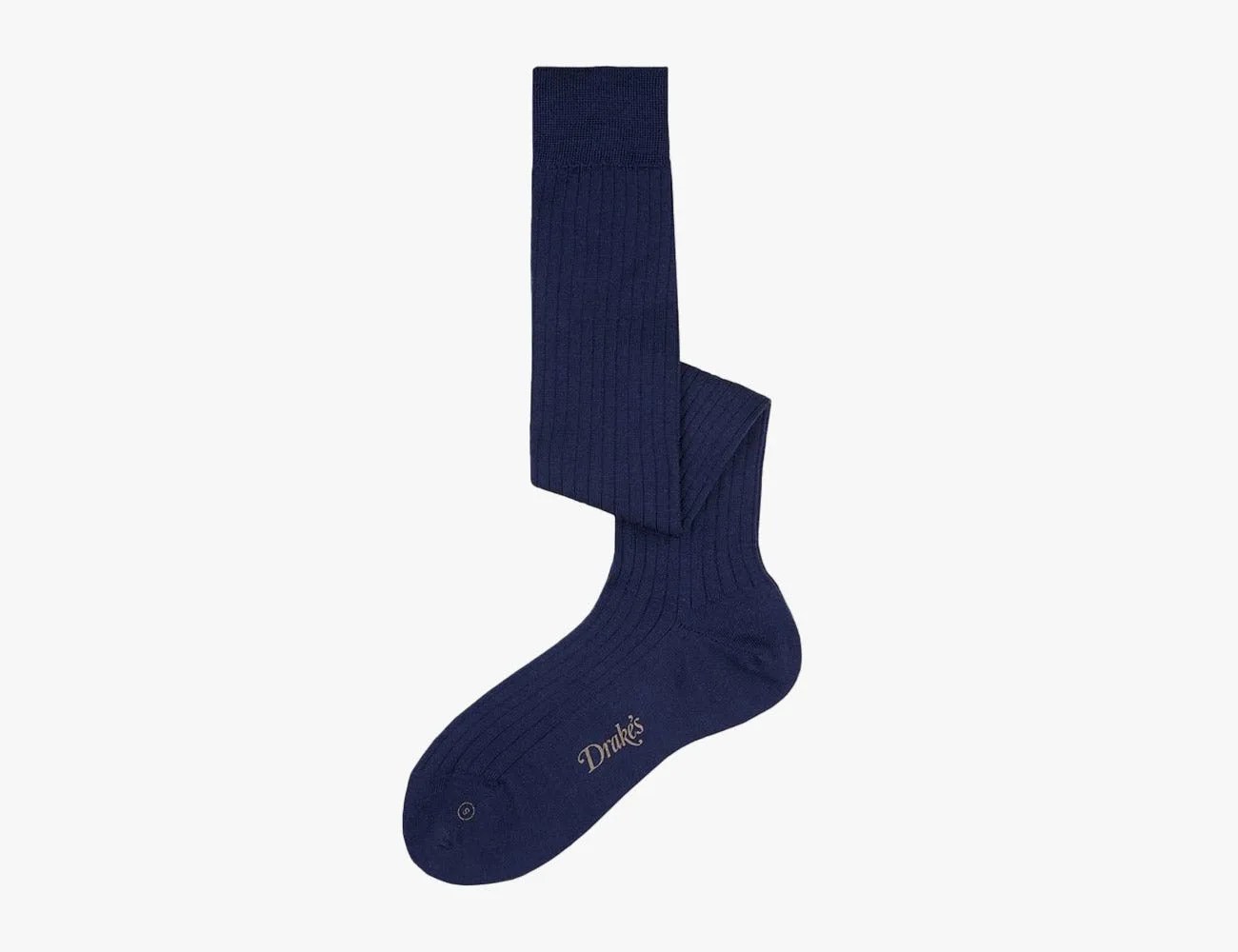 Drake's Light Navy Wool Over the Calf Socks