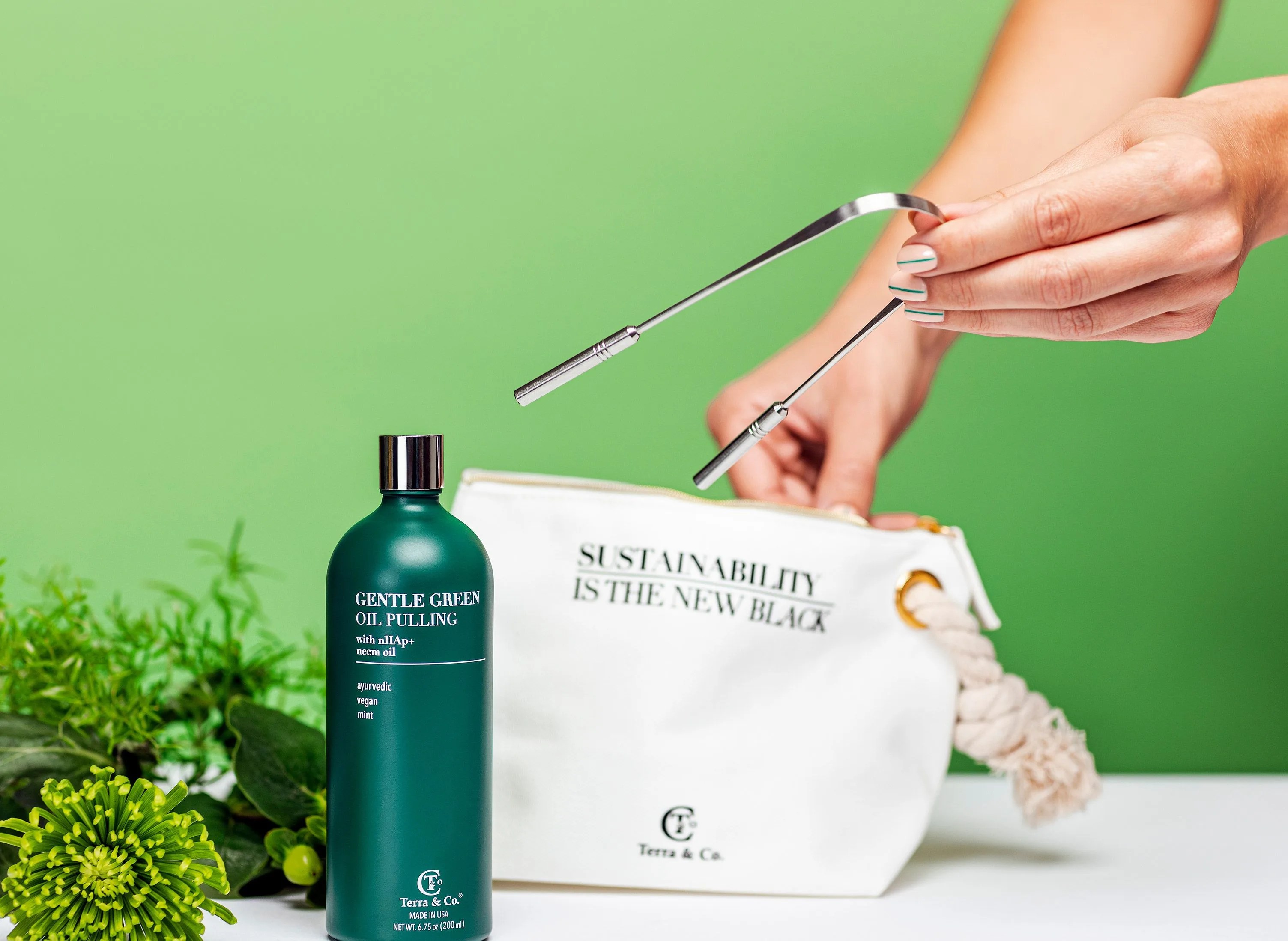 terra and co gentle green oil pulling and tongue scraper