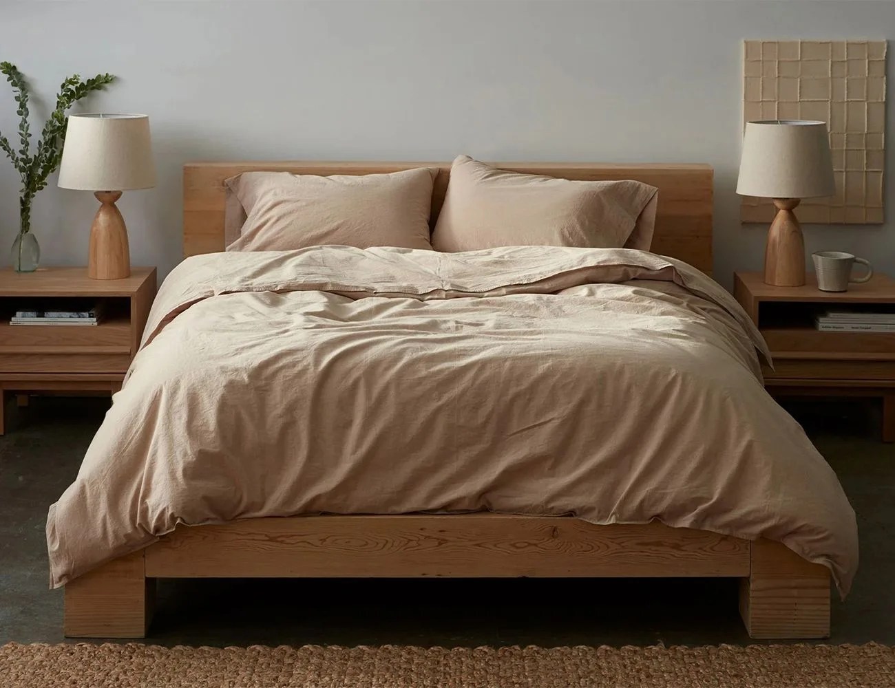 light brown coyuchi duvet cover on bed