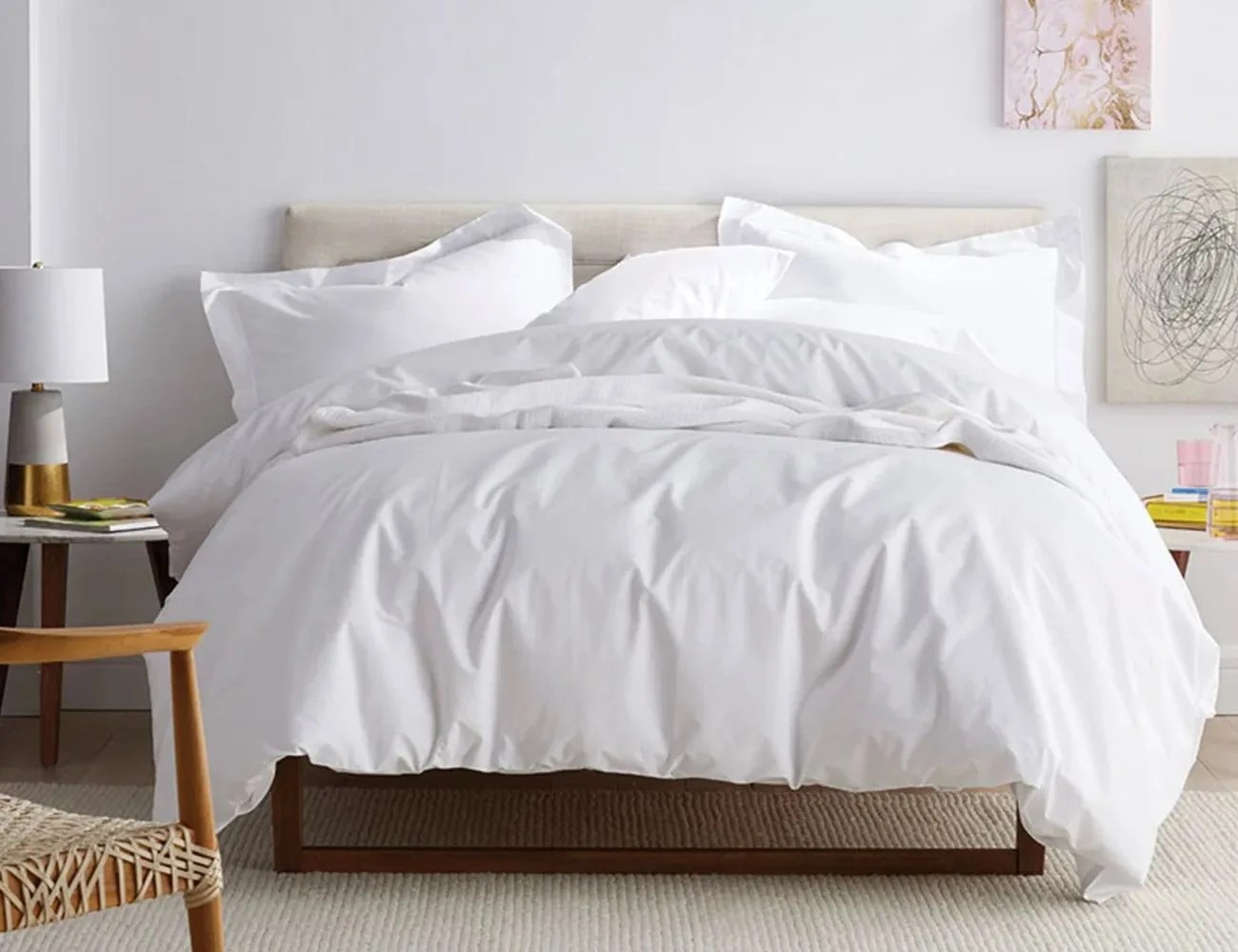 white duvet cover from the company store on a bed