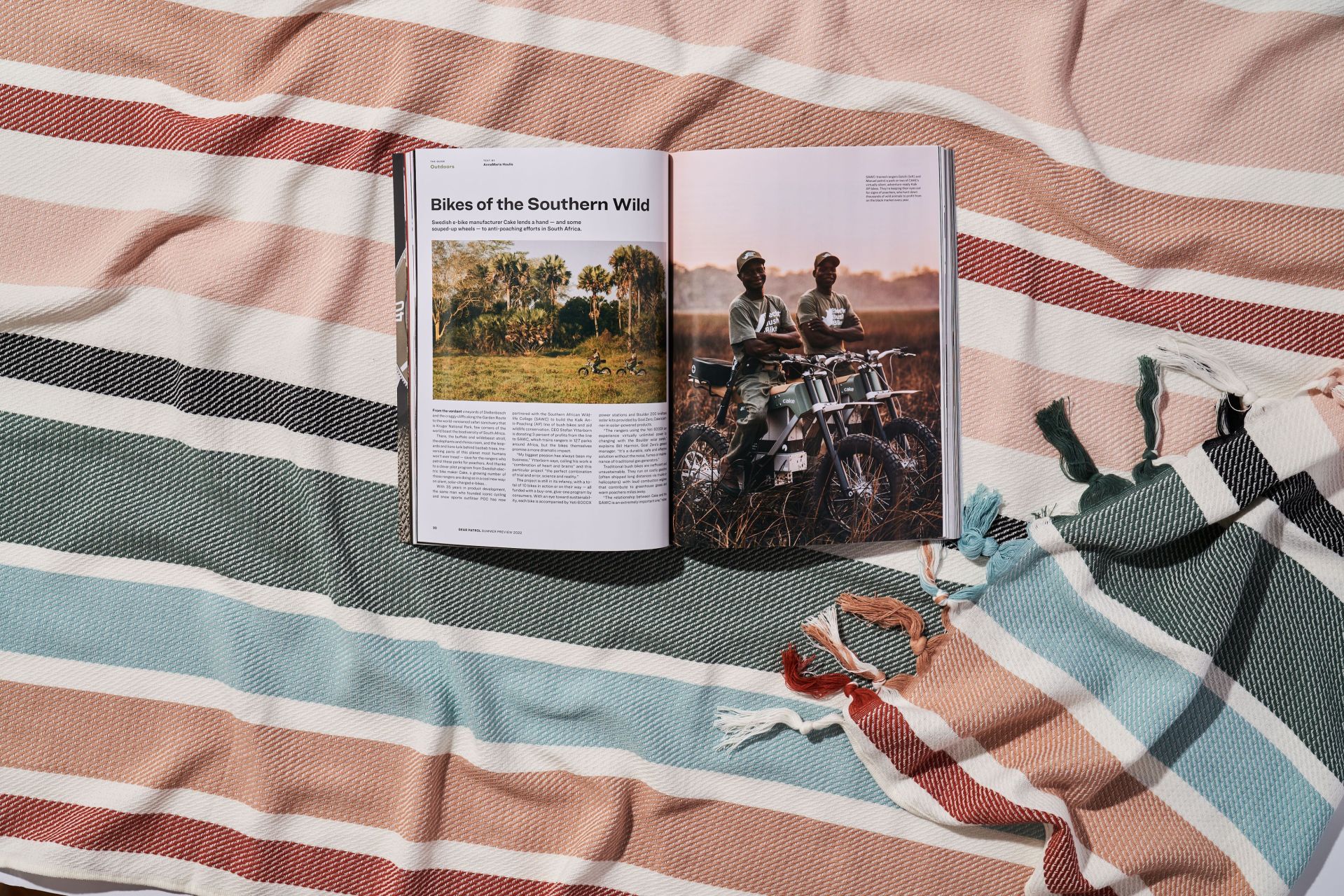 gear patrol magazine issue eighteen spread showing men on motorcycles and the text "bikes of the southern wild"