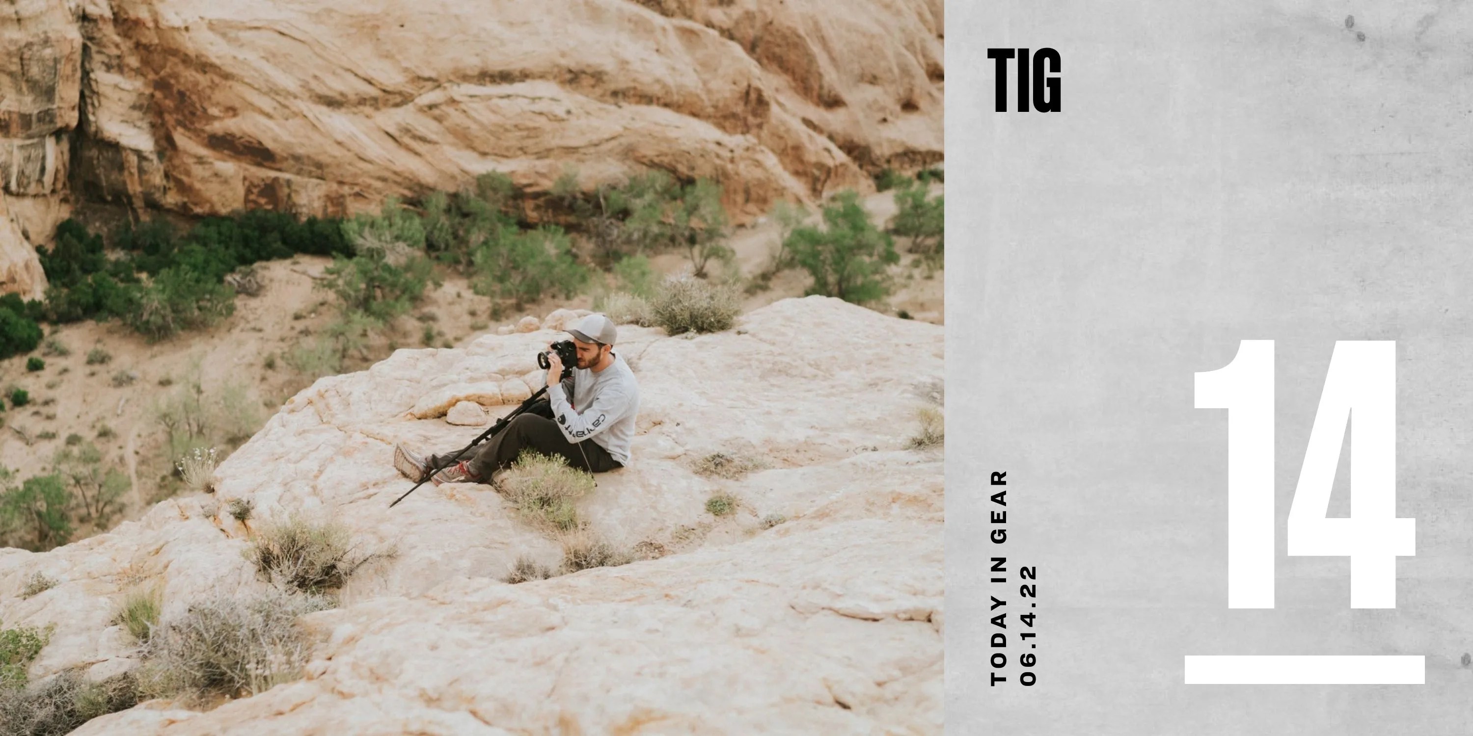today in gear june 14 2022 photographer sitting on rocky surface using col mountain tech mountain stick