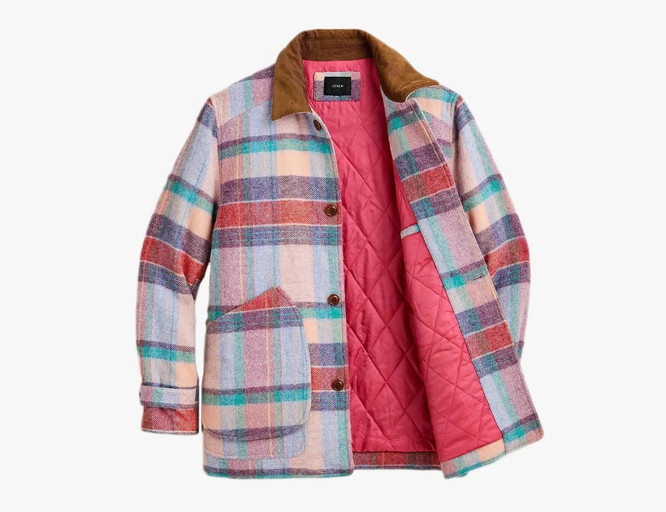 barn jacket in plaid english wool with primaloft