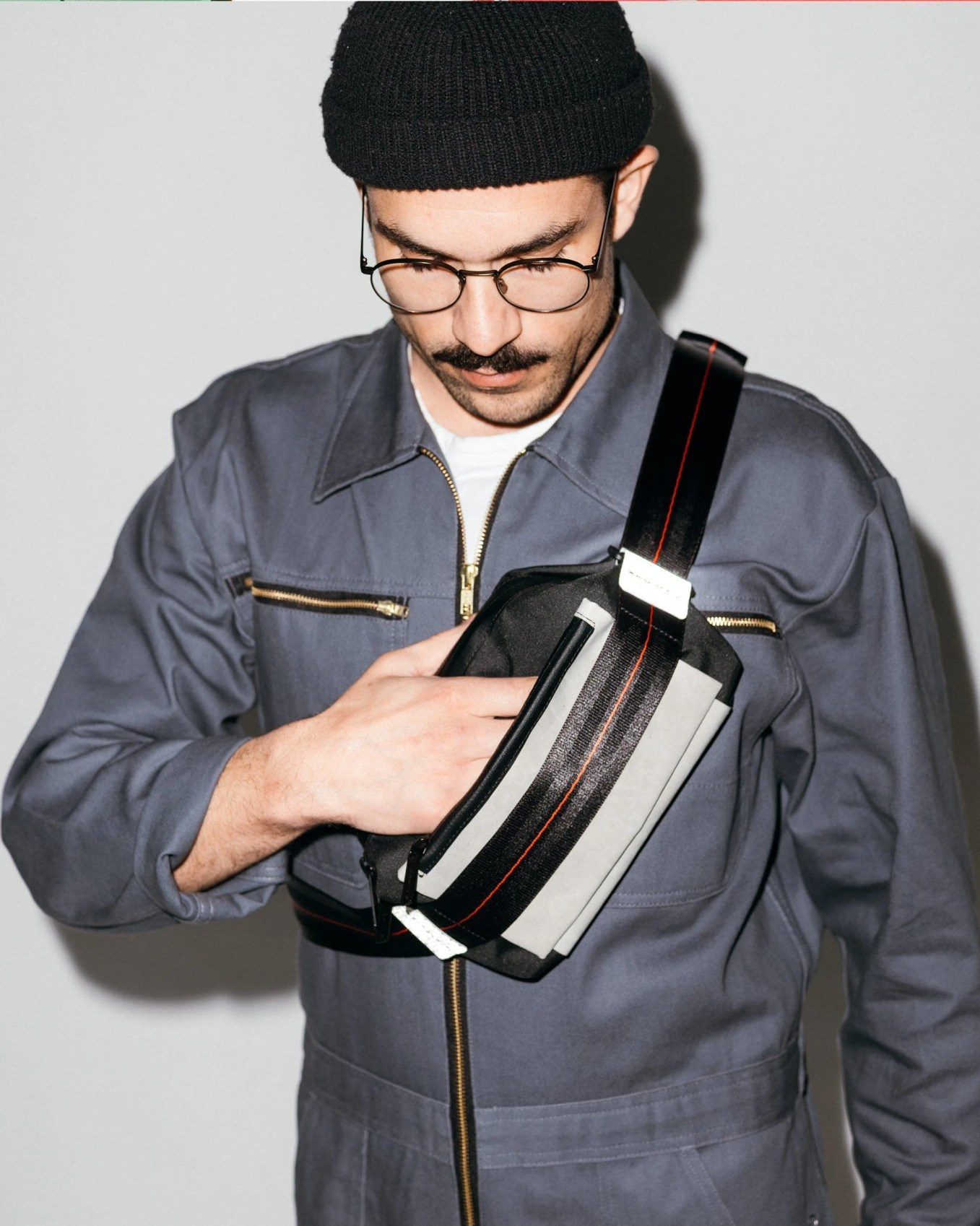 man wearing freitag bag