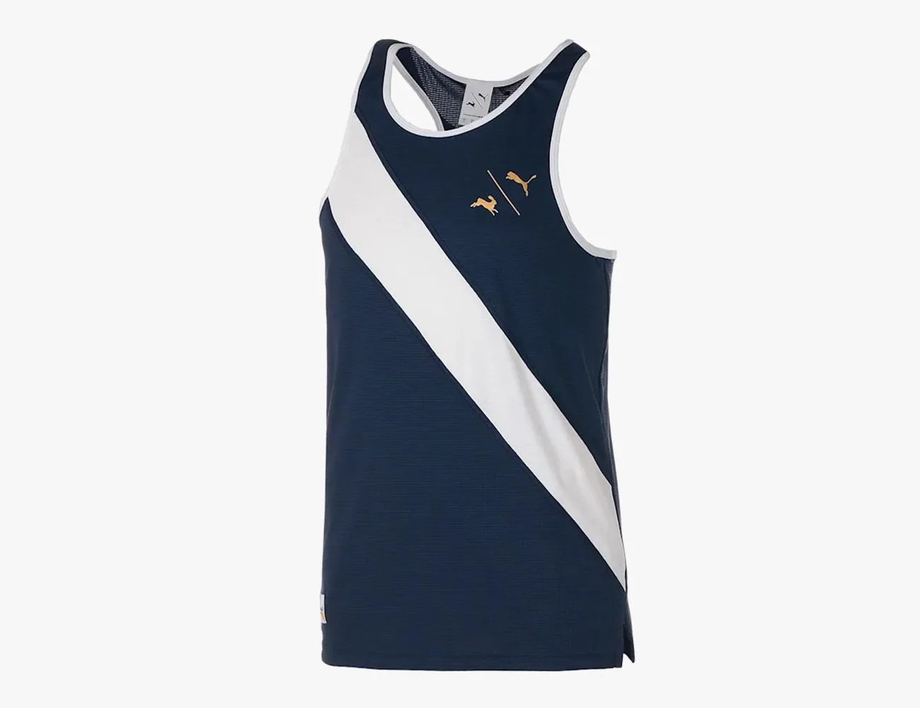 blue and white puma x tracksmith speed city collaboration tank top