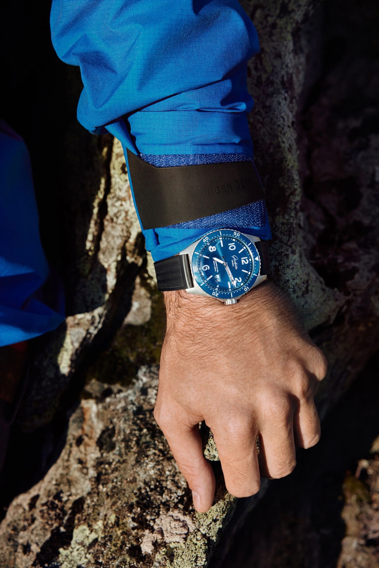 man wearing glashutte watch