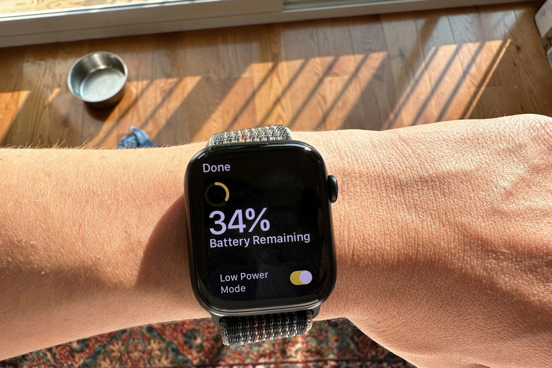 apple watch screen showing battery percentage