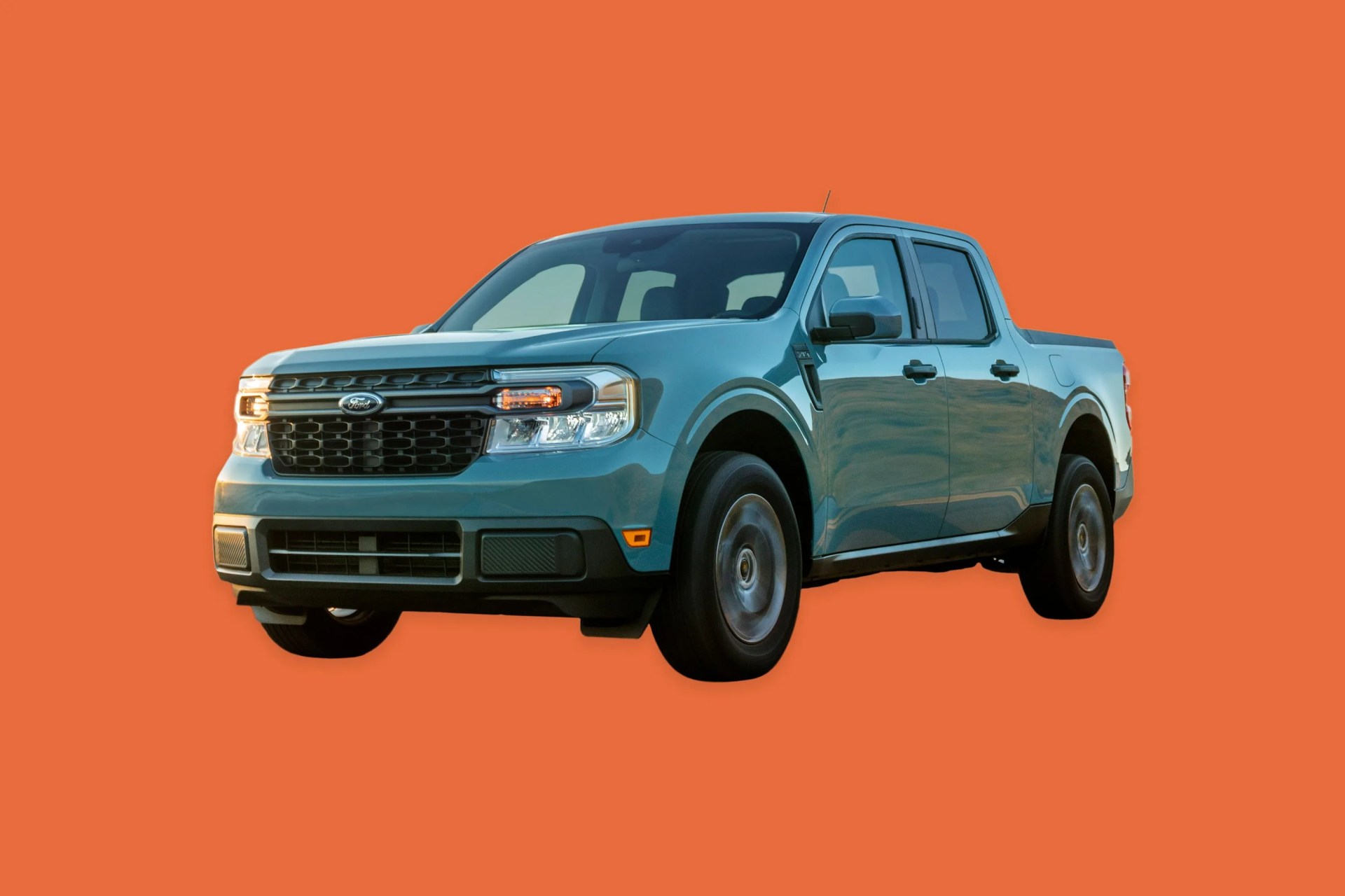 ford maverick hybrid truck on an orange background
