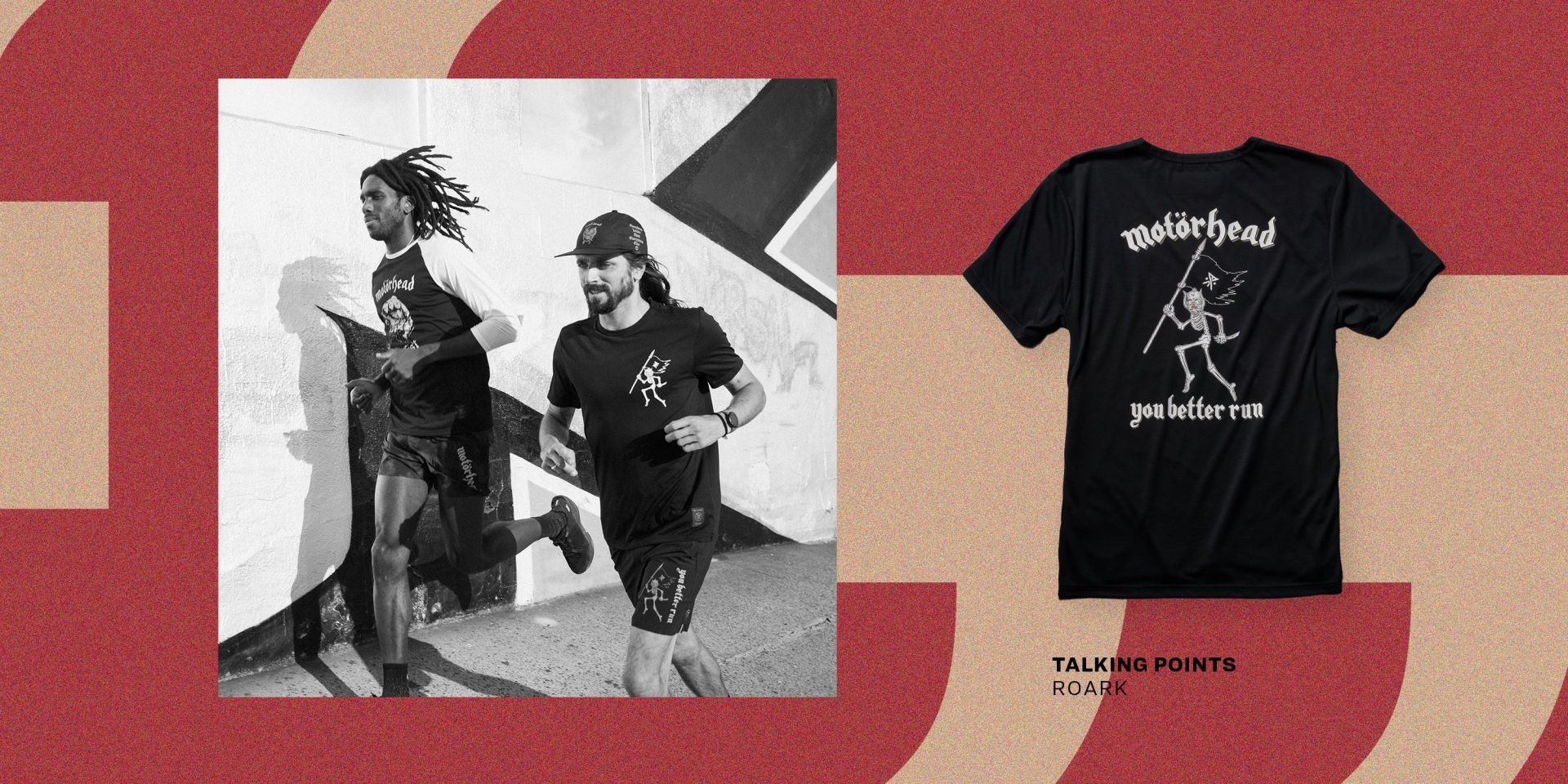 talking points two men wearing roark clothing running