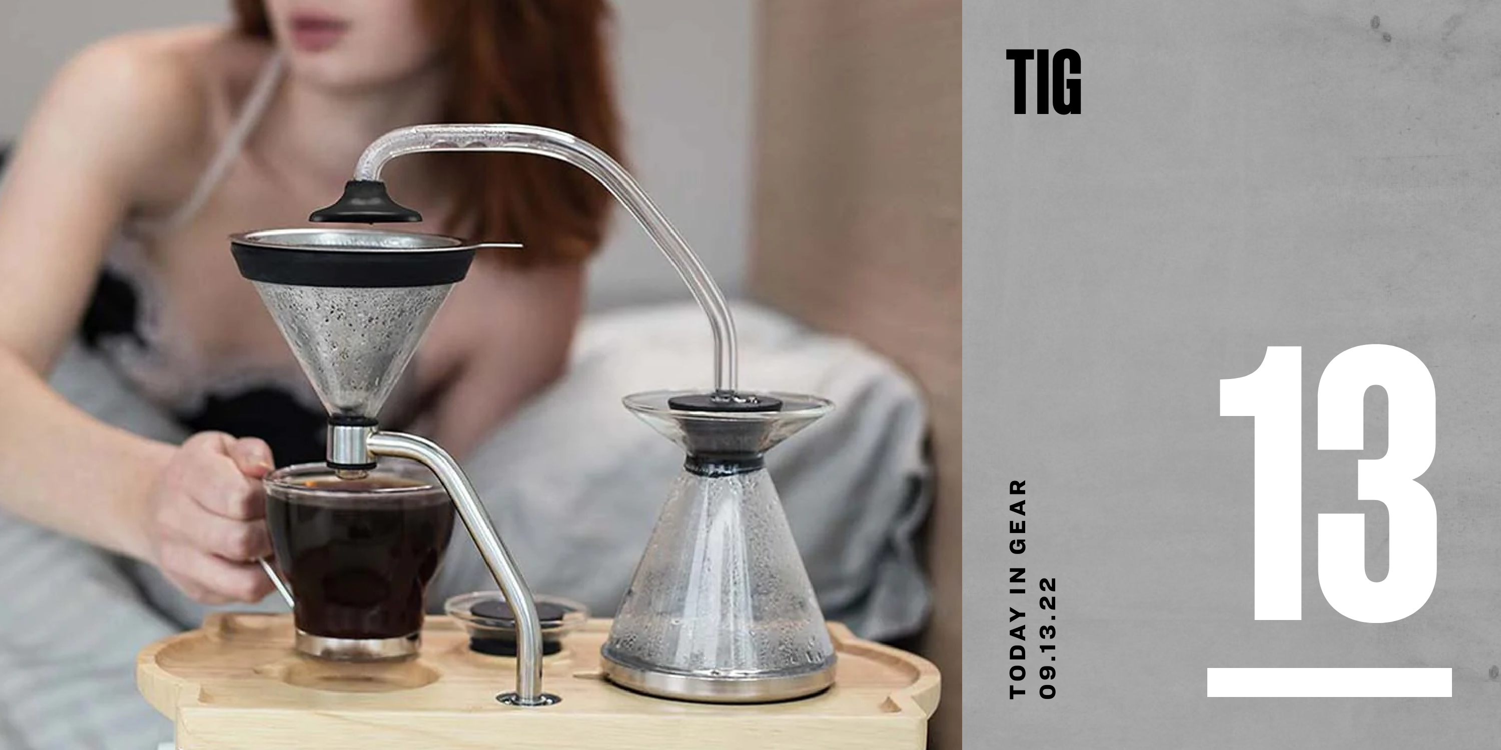 a woman grabbing a cup of coffee made from a joy resolve barisieur tea and coffee alarm clock