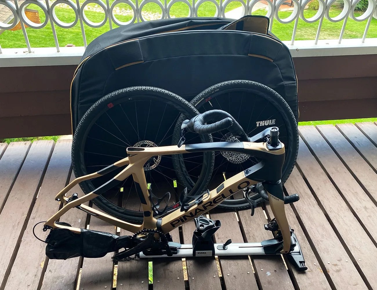 gravel bike and travel bag