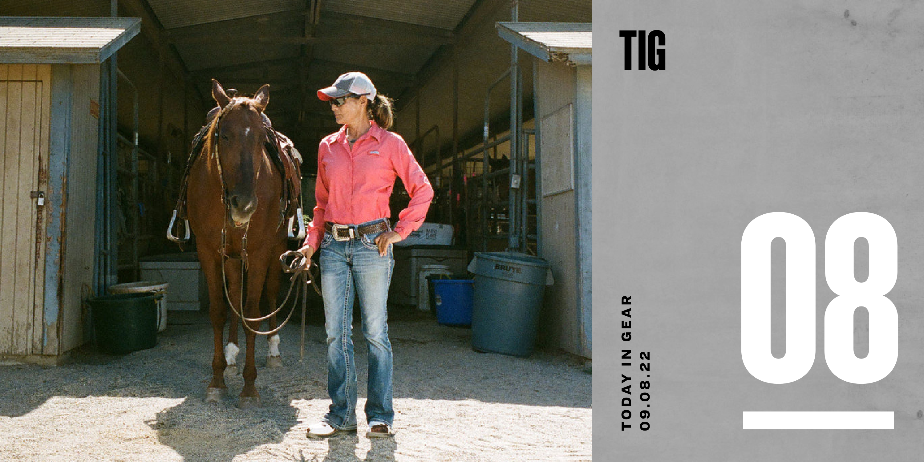 today in gear september 8 2022 woman leading horse by stables wearing simple original clog in pony hair