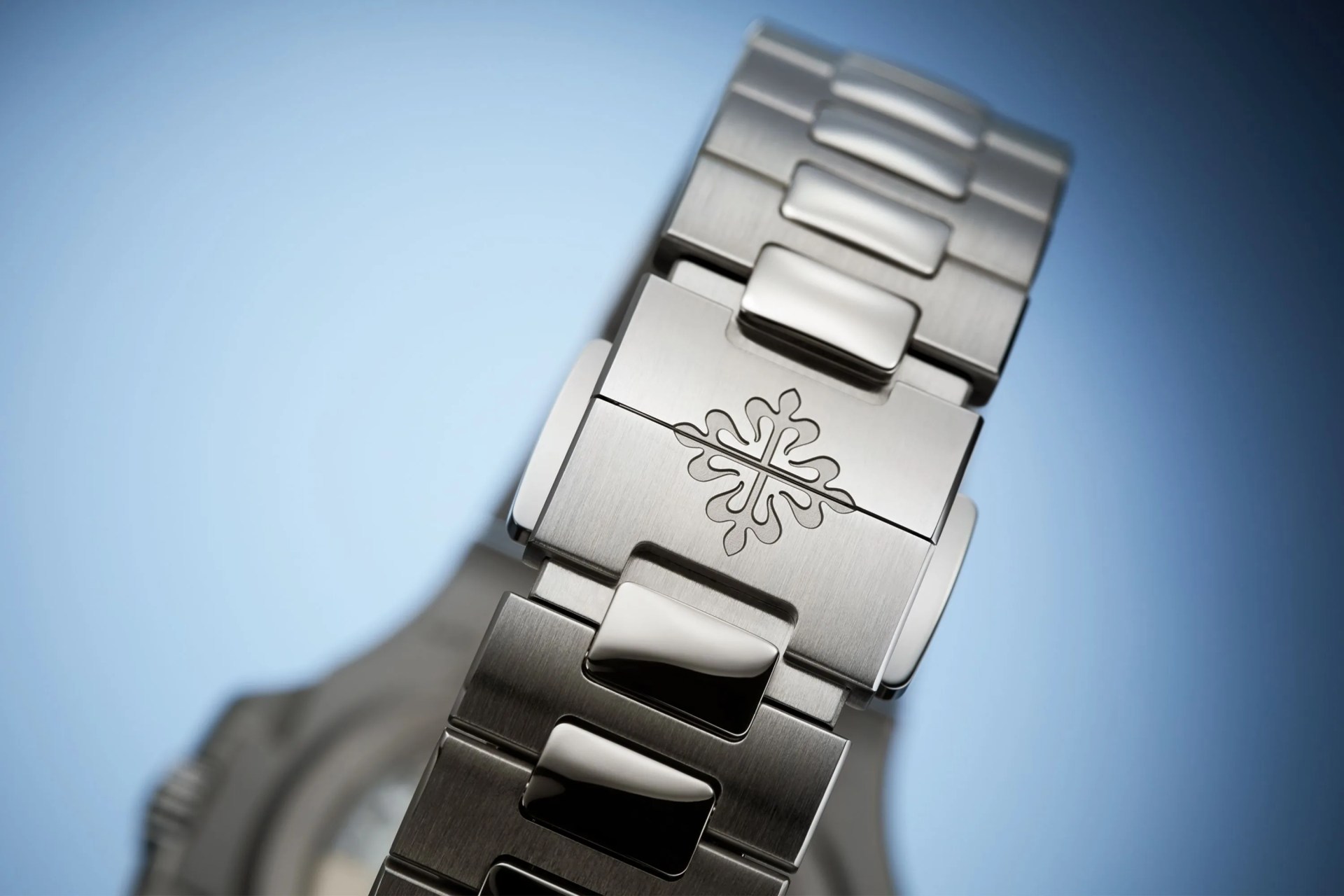 new patek silver watch with blue watch face