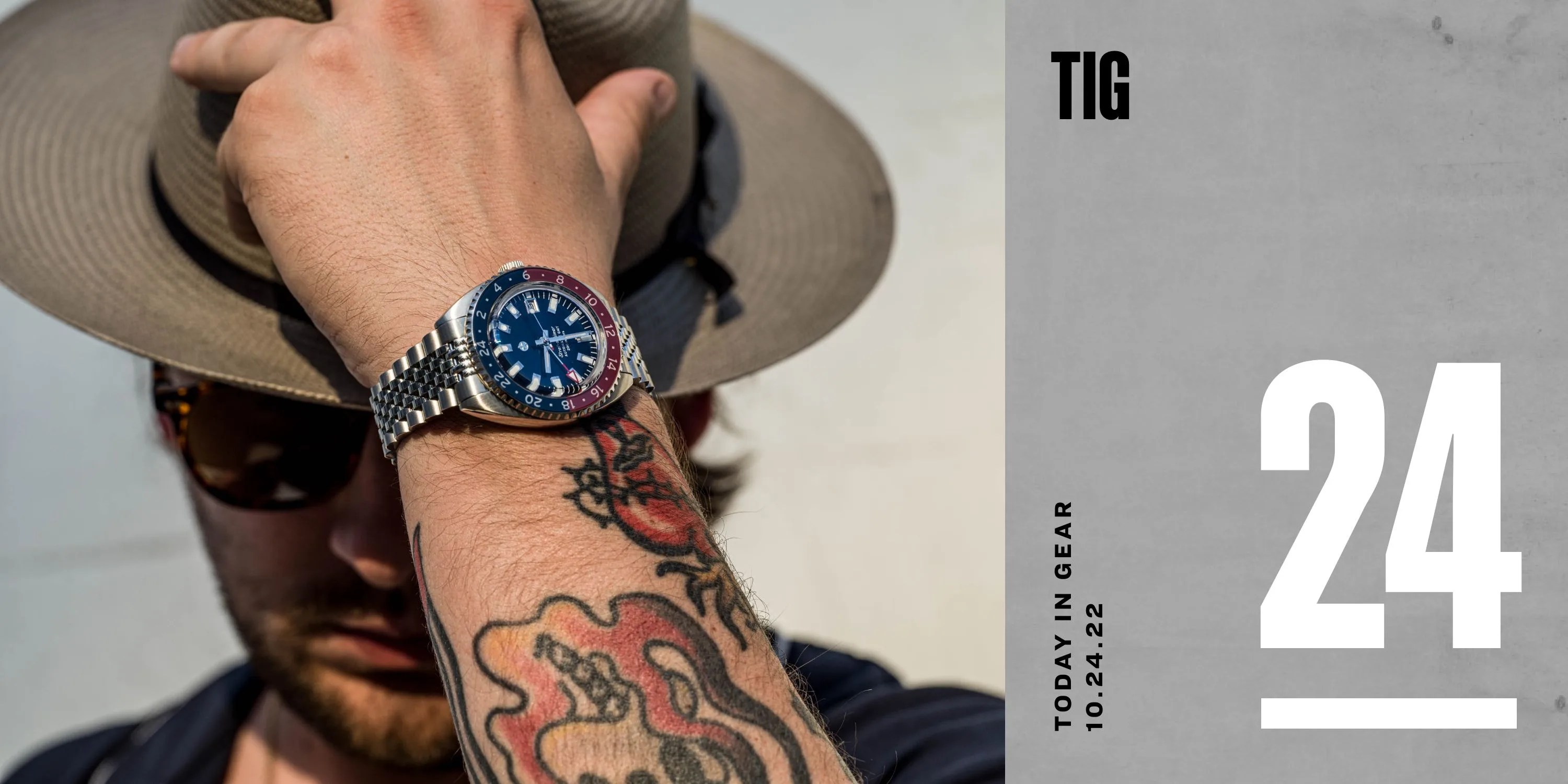 today in gear october 24 2022 man wearing jack mason strat o timer automatic gmt watch