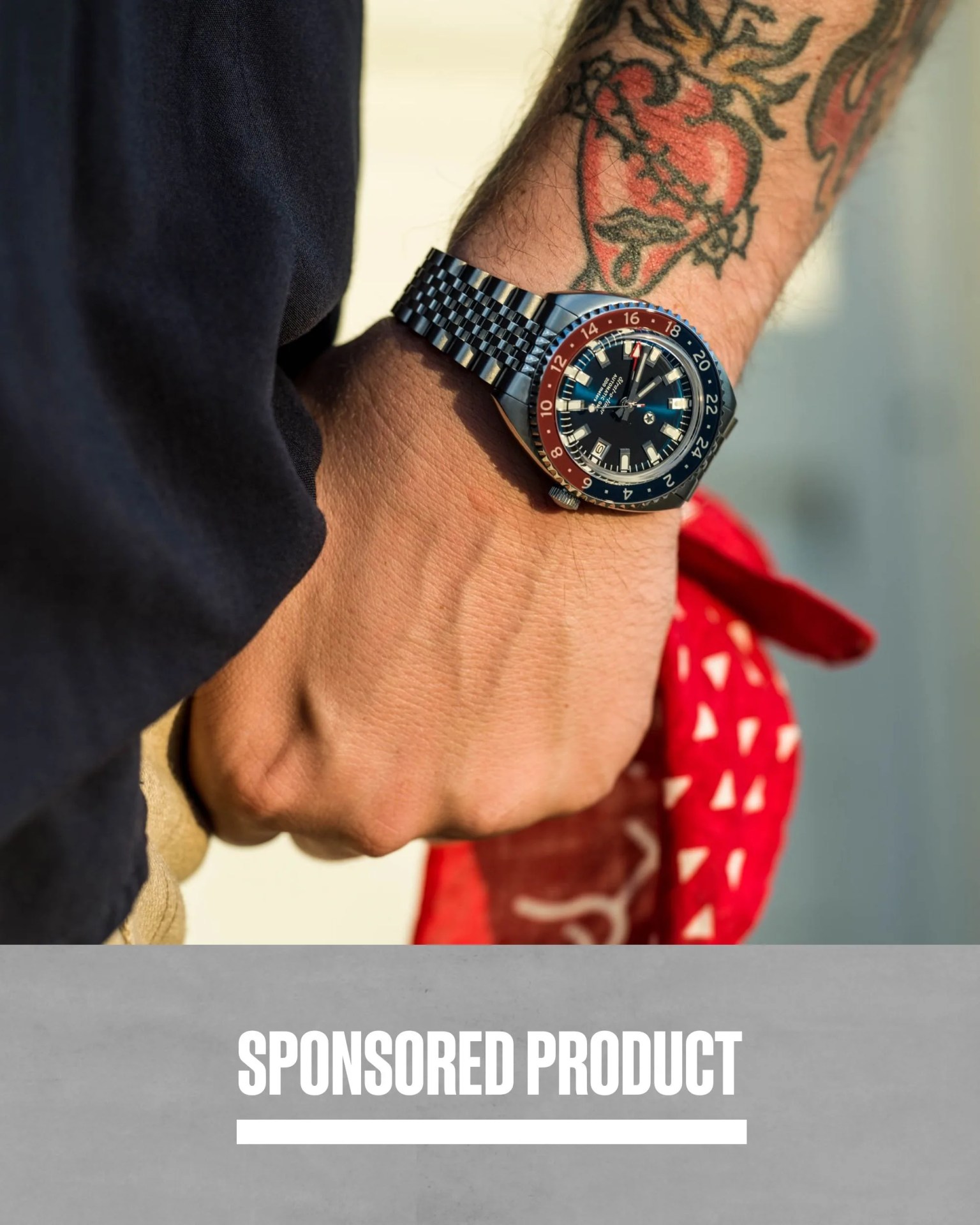 sponsored product man wearing jack mason strat o timer automatic gmt watch
