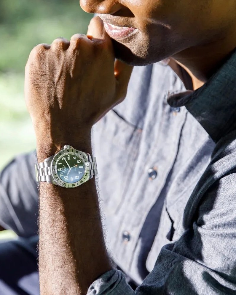 man wearing shinola the monster gmt automatic 40mm watch