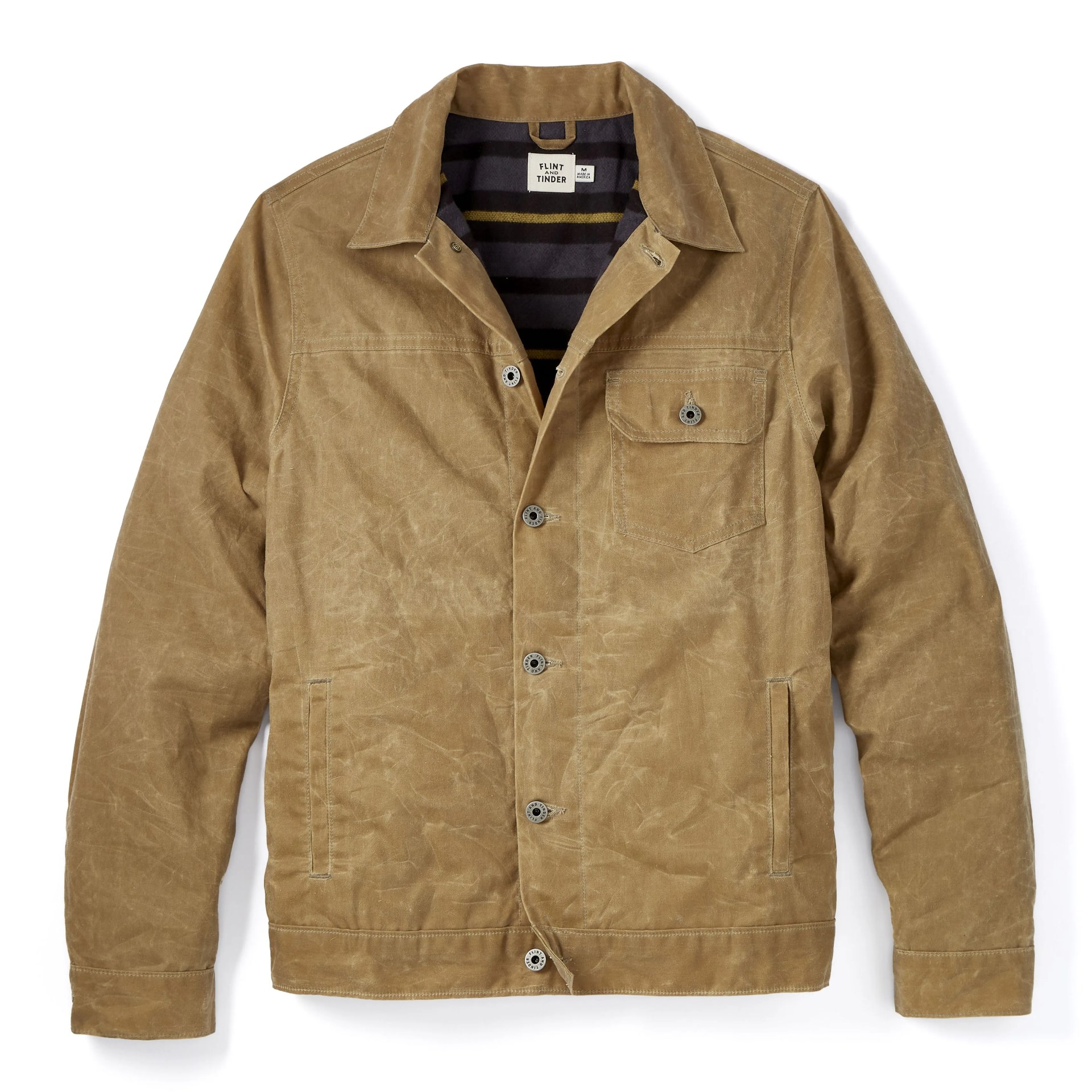 flint and tinder flannel lined waxed trucker jacket
