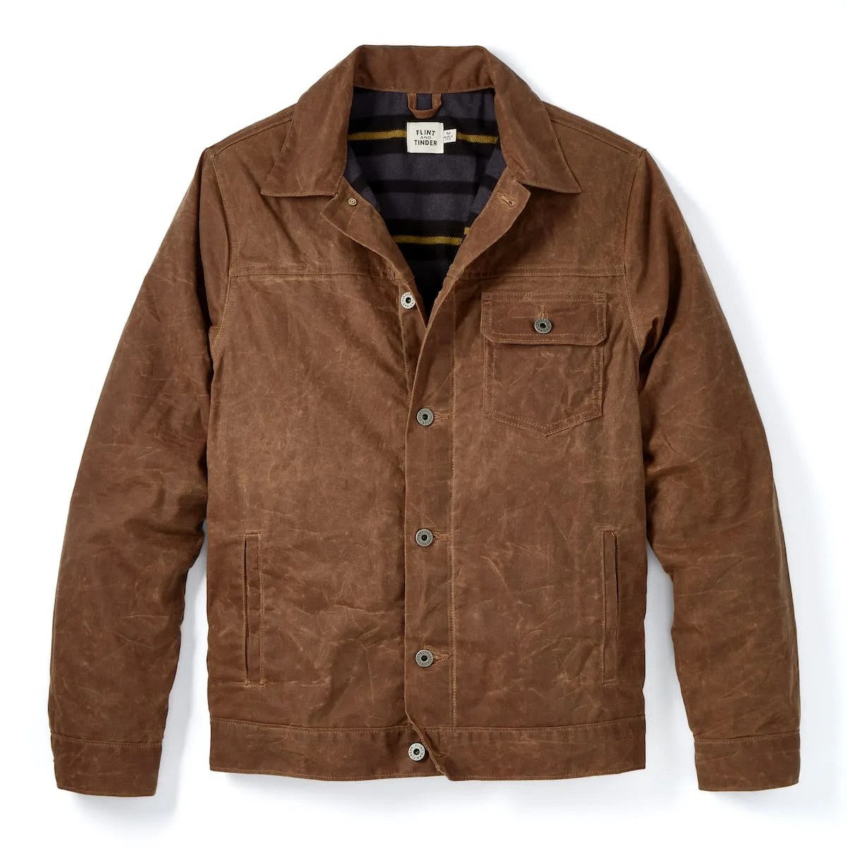 Flannel-Lined Waxed Trucker Jacket in Havana
