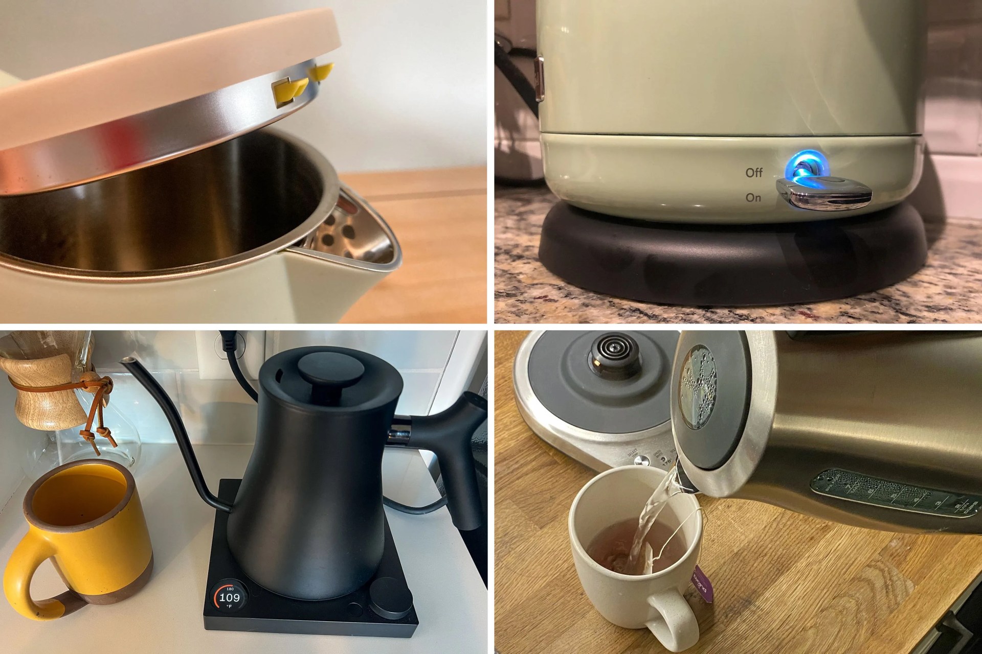 collage of tea kettles