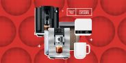 luxury gifts for coffee lovers, coffee machine, containers, temperature reader, and mug