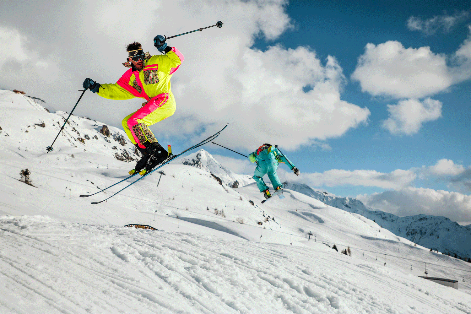 two people skiing