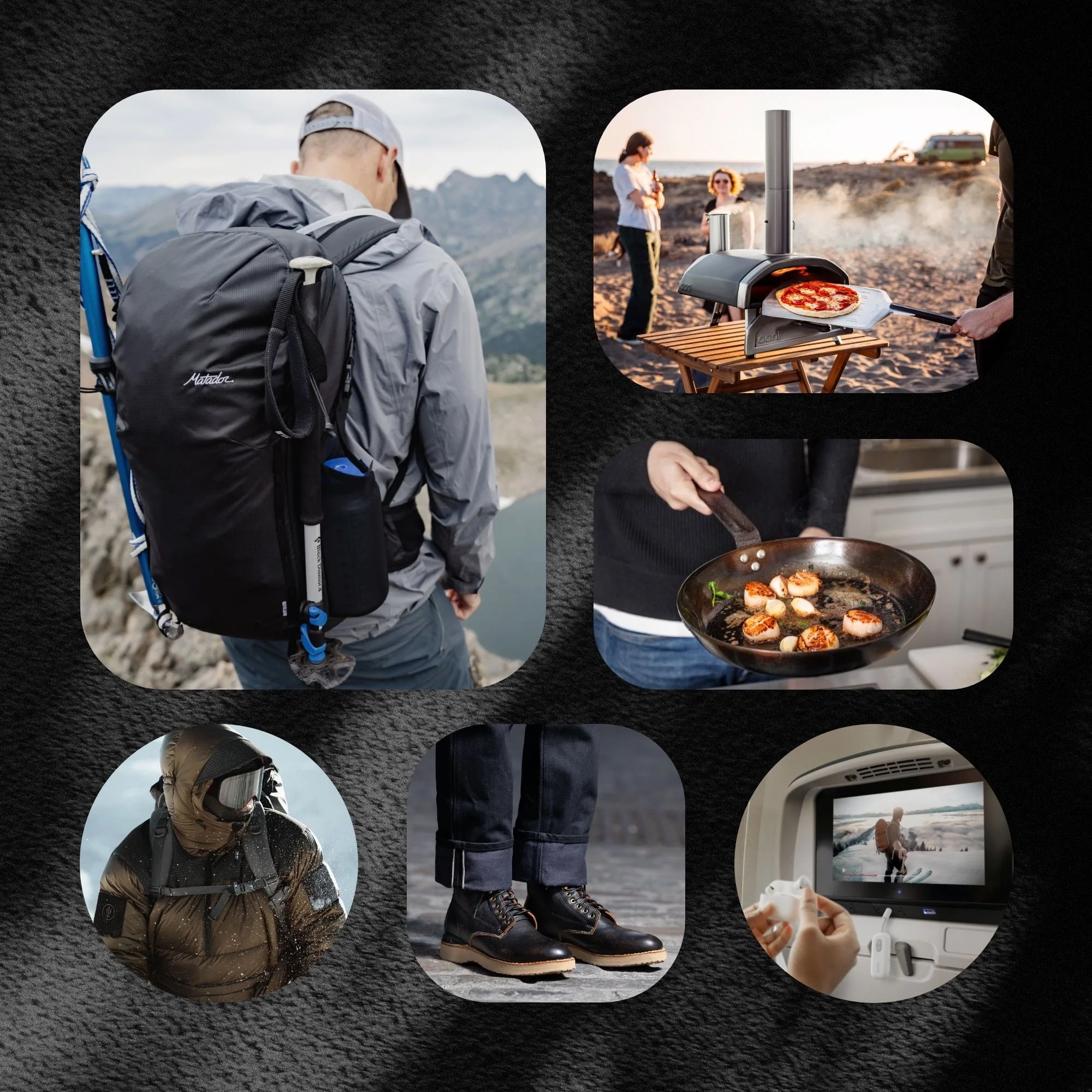 matador bag, ooni fyra 12 pizza oven, sardel carbon steel set, standard and strange boots, thrudark winter gear, twelve south airfly