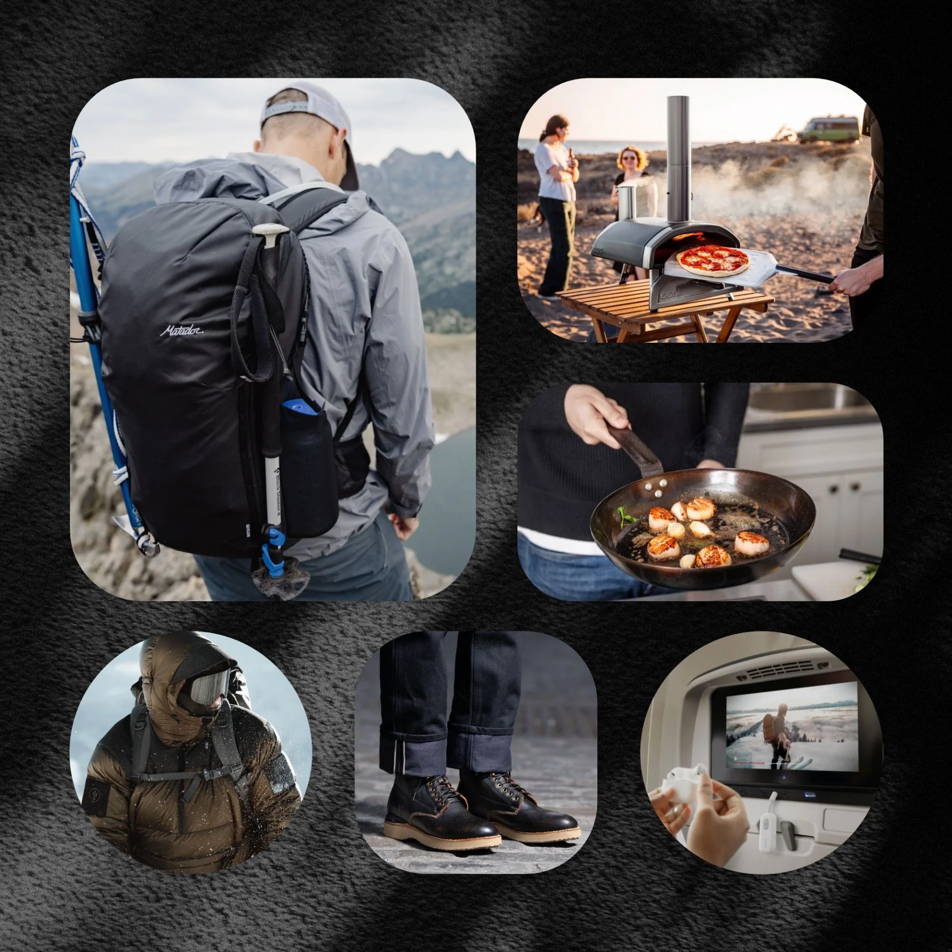 matador bag, ooni fyra 12 pizza oven, sardel carbon steel set, standard and strange boots, thrudark winter gear, twelve south airfly