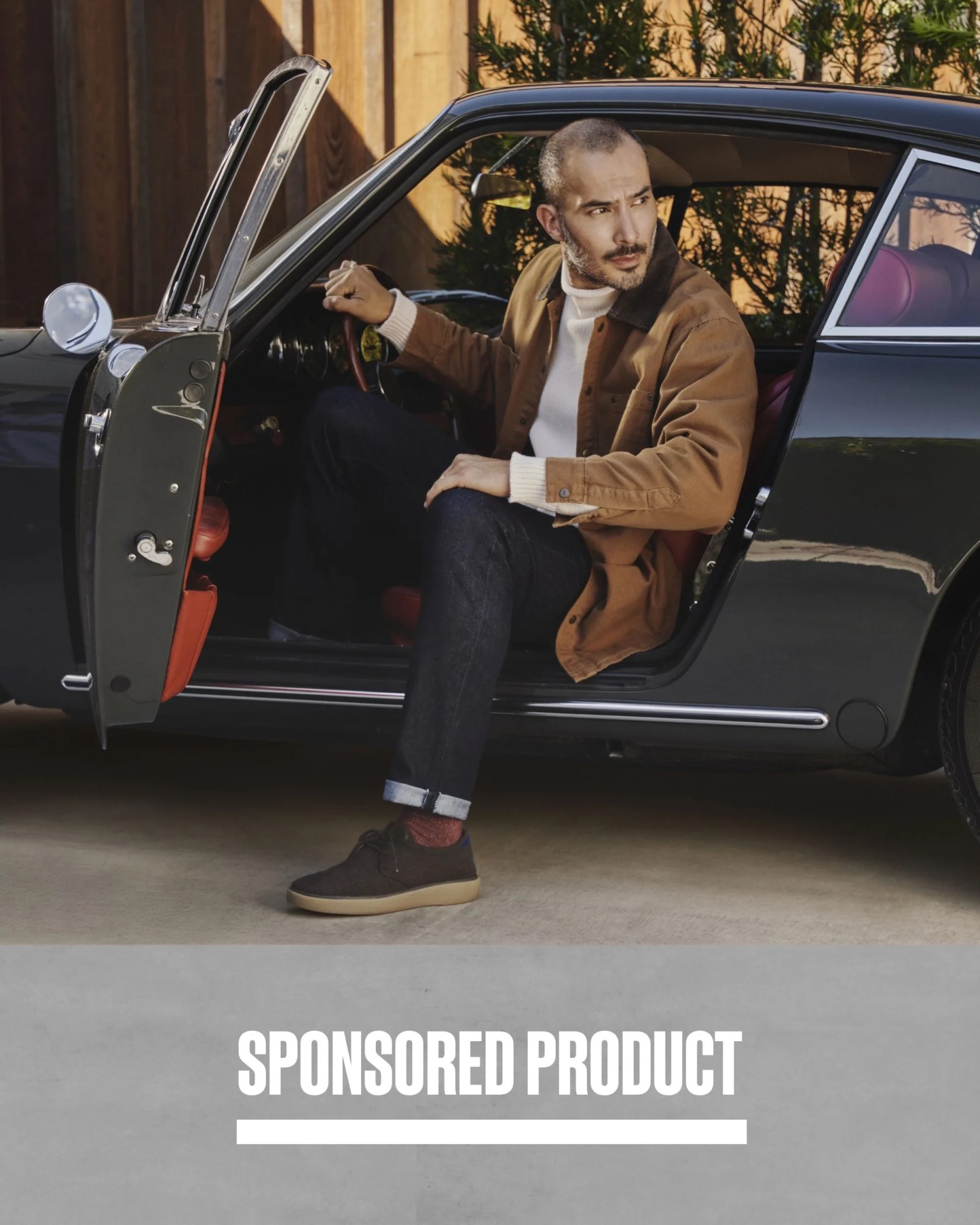 sponsored product man getting out of car wearing rothy's the monty sneaker