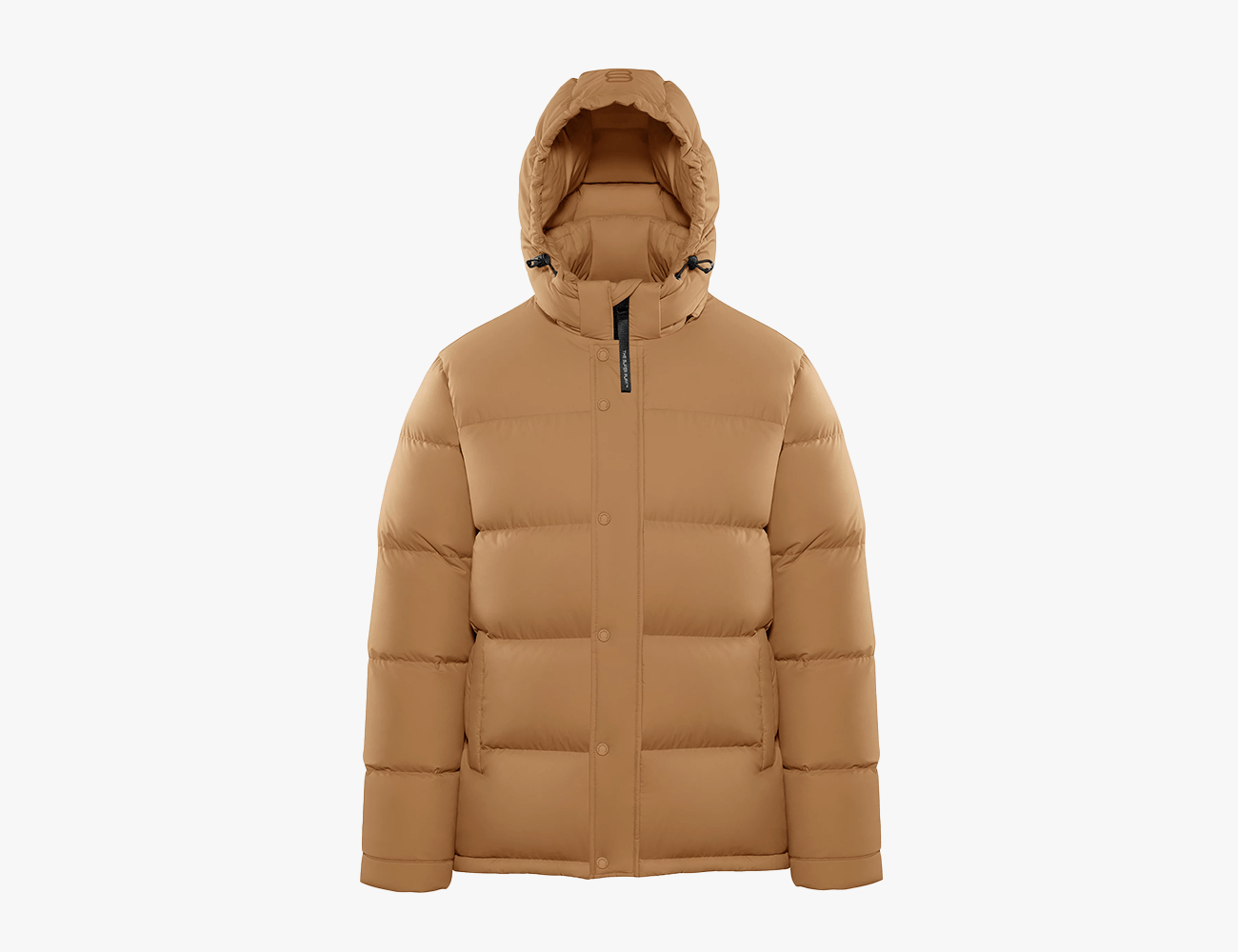 aritzia super puff jacket in tan on a white background