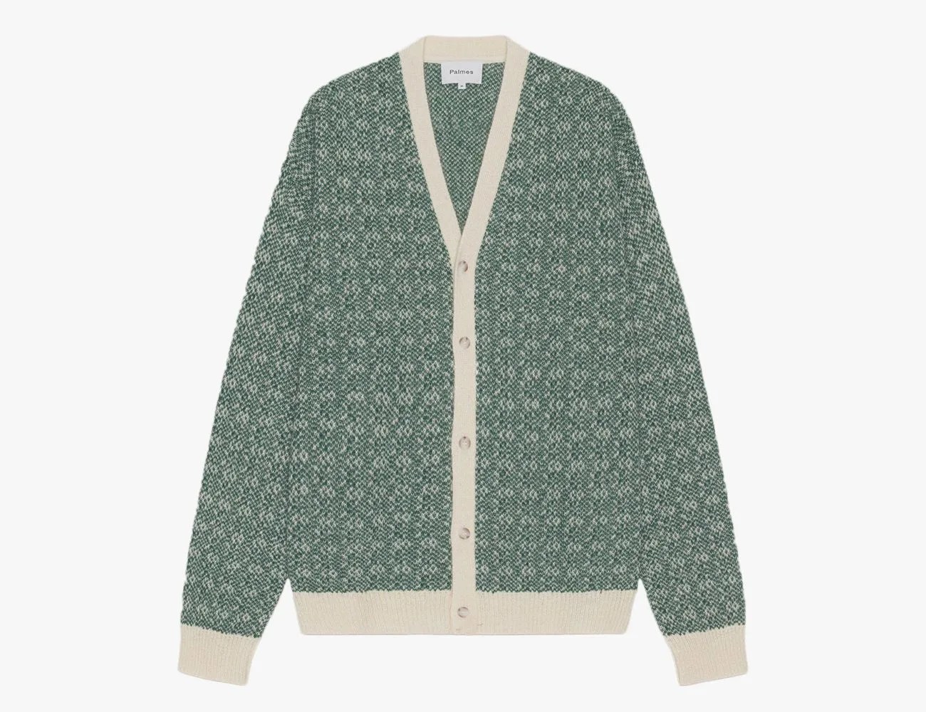 green and cream button down sweater