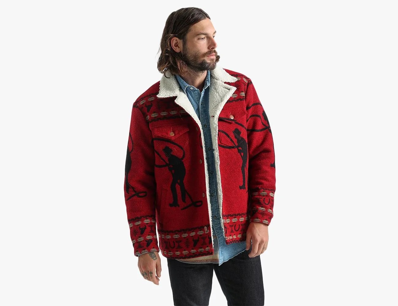 man wearing a red jacket